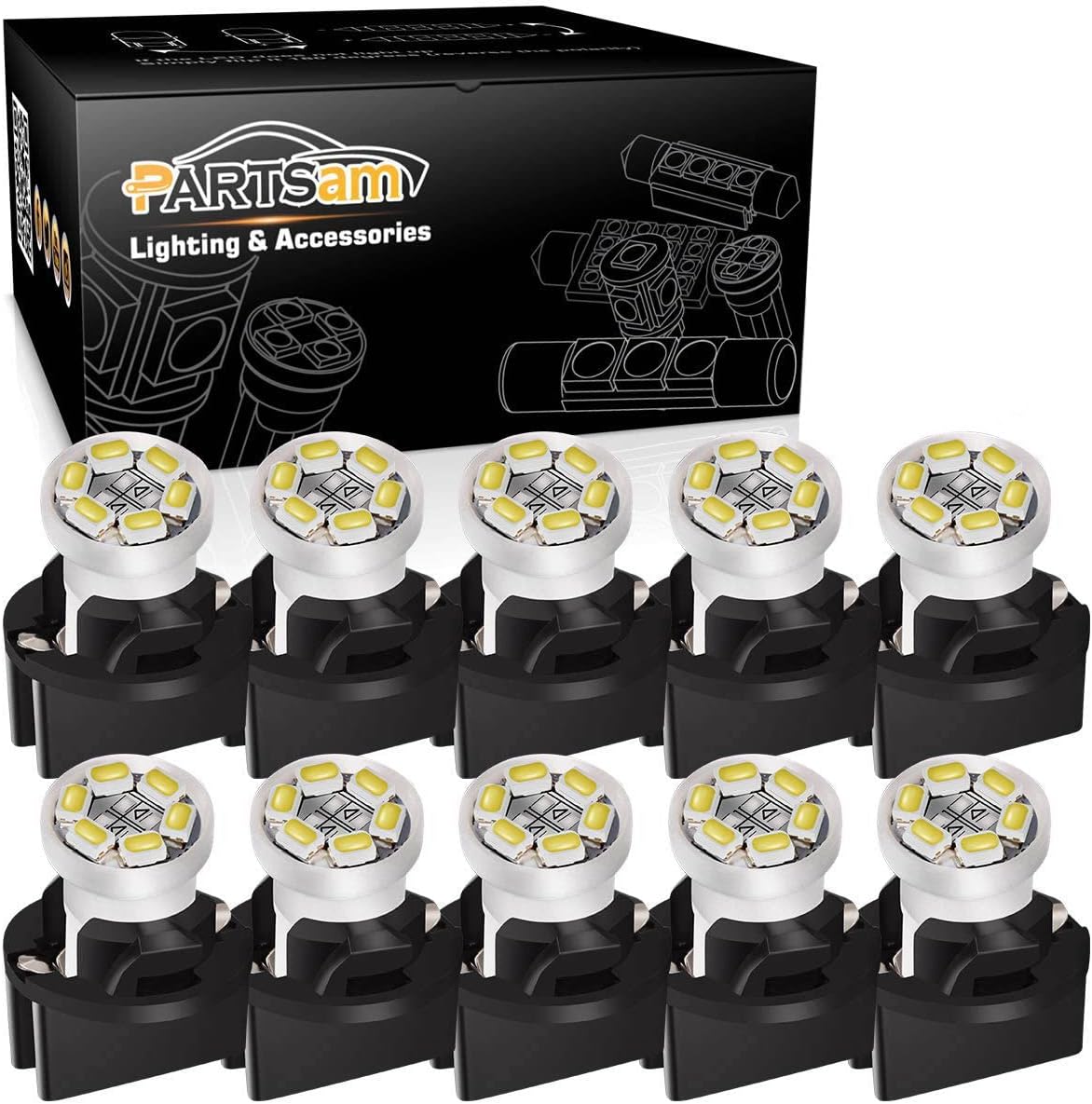Partsam T10 194 168 LED Dash Instrument Light Bulbs White with Twist Lock Socket, Super Bright T10 Instrument Panel Gauge Cluster Dashboard Lights Bulbs 12V 6-2835-SMD LED Chipset, 10Pcs/Set