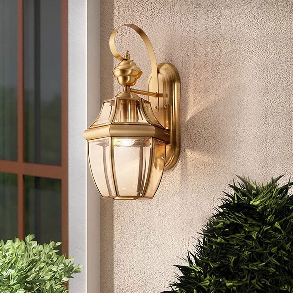 ZTCHSENZT Wall Lamp Outdoor Waterproof Wall Sconce All-Copper Glass Lighting Fixture Outside Wall Garden Porch Lantern for Dining/Living Room Corridor Balcony Aisle,Wall Light