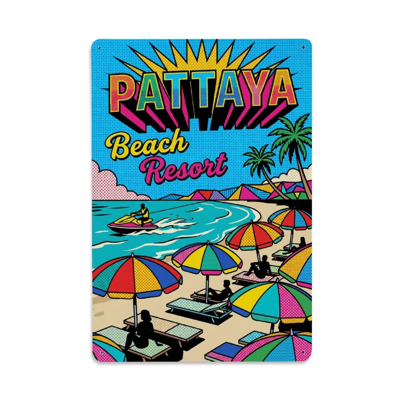Gead 8X12inch Style Retro Thailand Pattaya Travel Metal Tin Sign