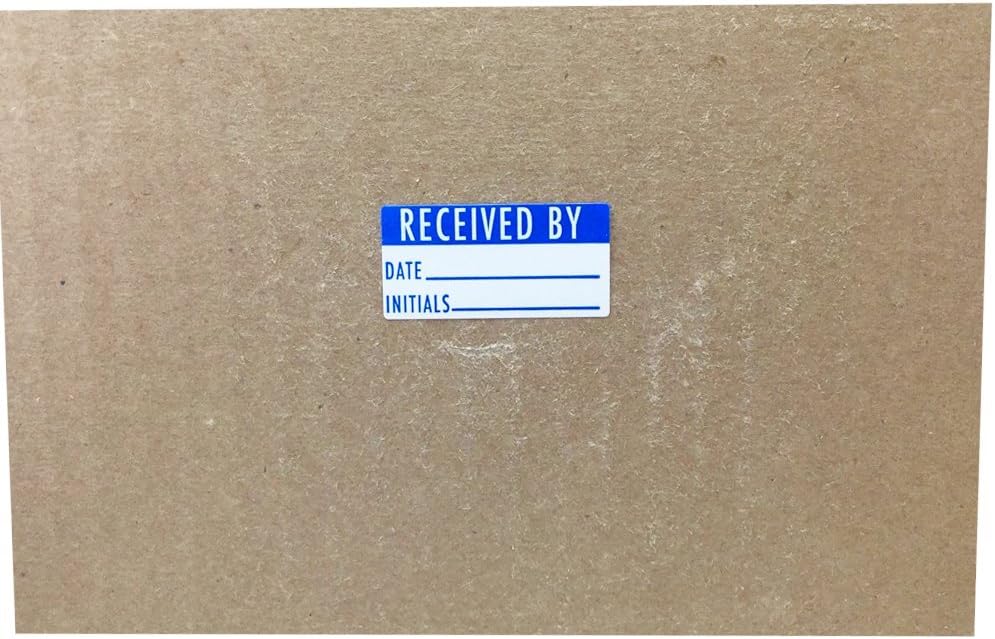 White and Blue Received By Labels, 3/4 x 1 1/2 Inch Adhesive Stickers, 500 Total Labels on a Roll with Write in Date and Initials for Inventory, Receiving, and Tracking – Made in the USA