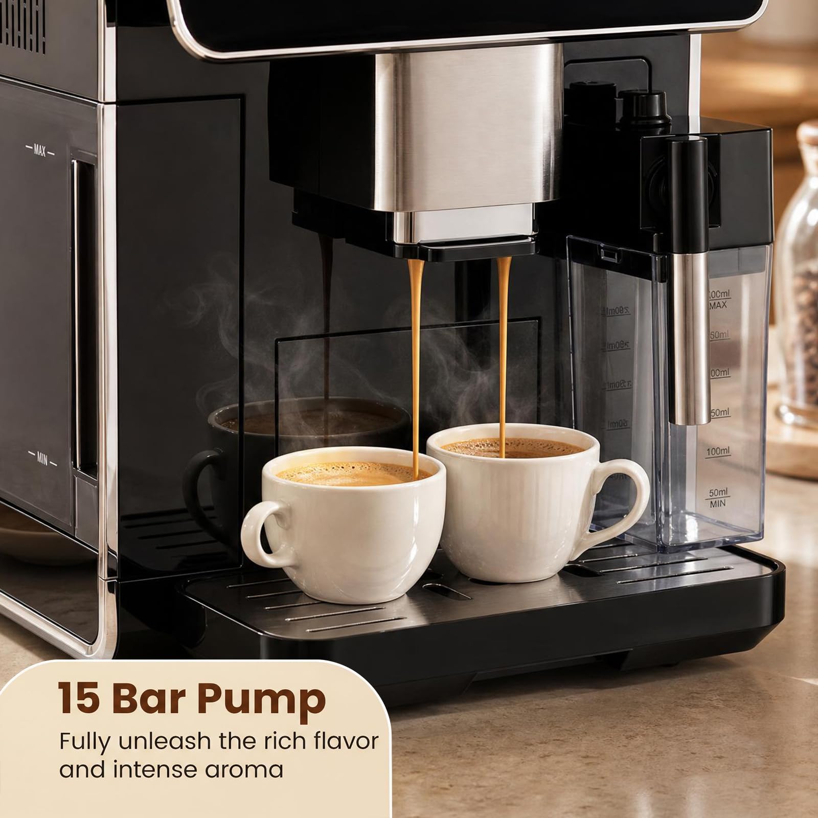 GIANTEX Machina Caffè Automatica e Professionale, 15 Bar, 2 Tazze