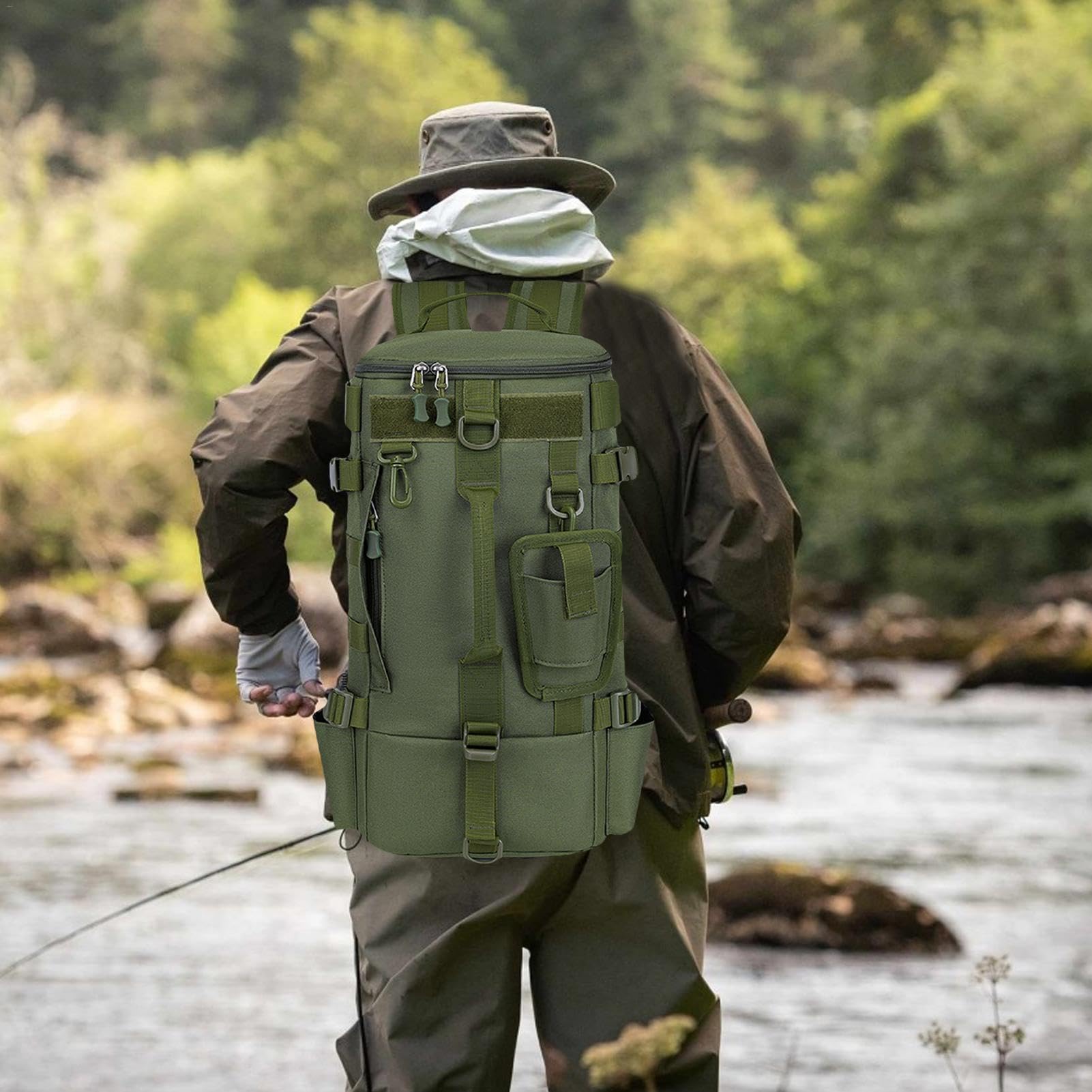 Borsa da pesca all'aperto, Borsa da pesca, Borsa da campeggio Escursionismo, Borsa a tracolla per attrezzatura da pesca, Zaino per attrezzi da pesca, porta canne inclusi, Borsa da pesca impermeabile,