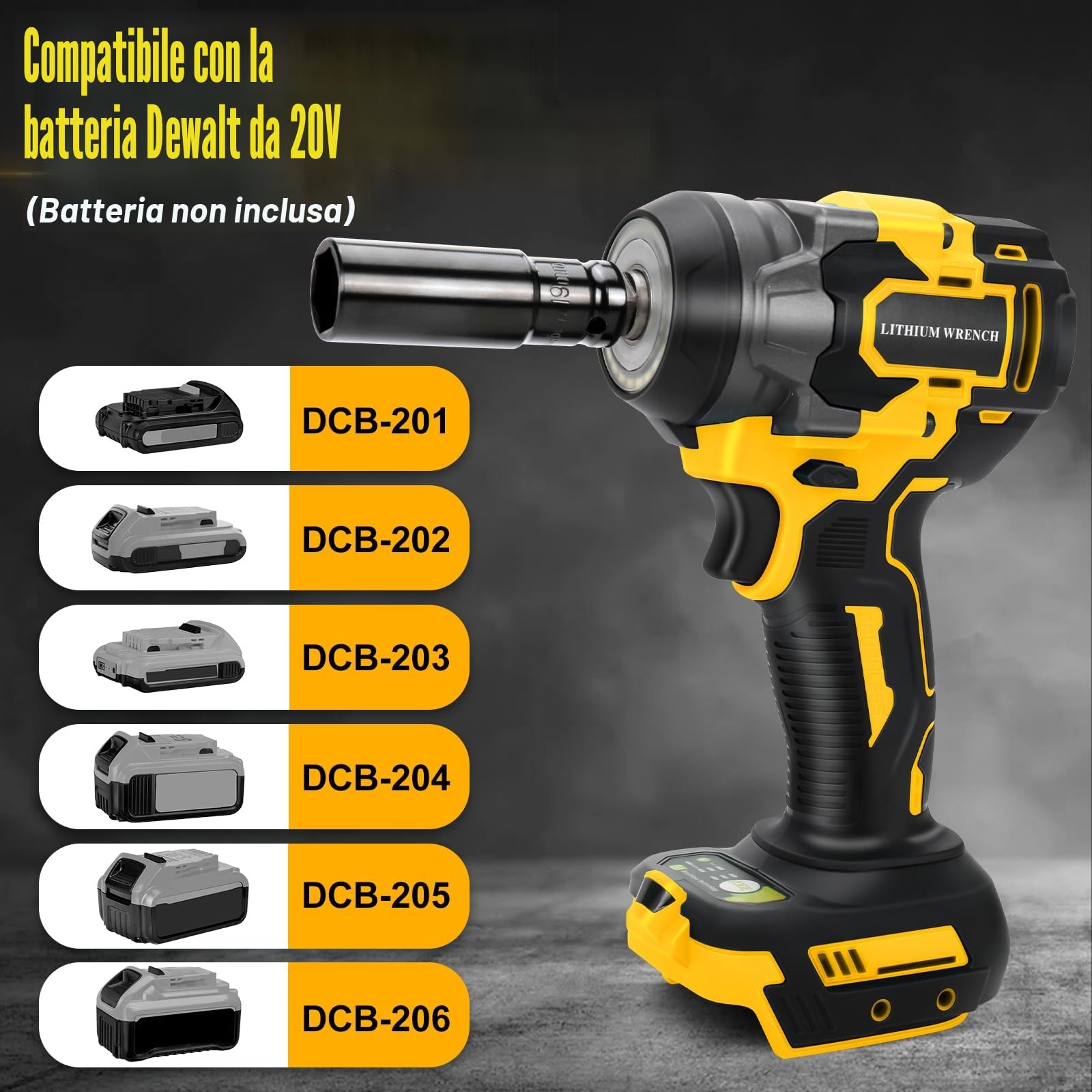 Chiave a impulsi senza fili compatibile con Dewalt 20V 18 V, 650 Nm, Avvitatore A Impulsi a batteria, 1/2" Elevata Avvitatori a Massa Battente chiave con chiave a bussola, adattatore (senza batteria)