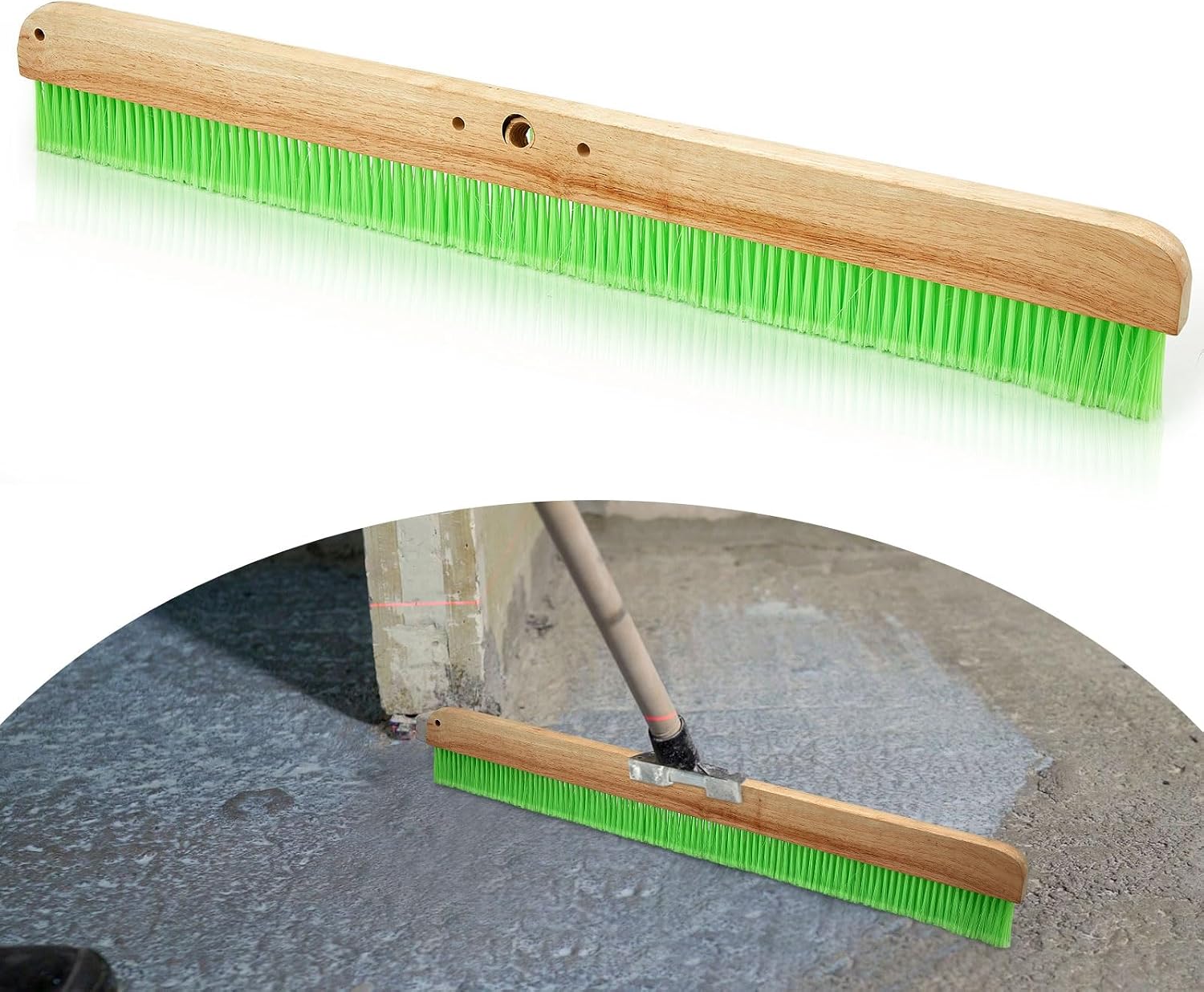 1 Pcs 36 Inches Green Concrete Broom Finishing Soft Without Handle Soft Flow Through Brush with Mounting Threads for Concrete Finishes, Hard Floors, Yards