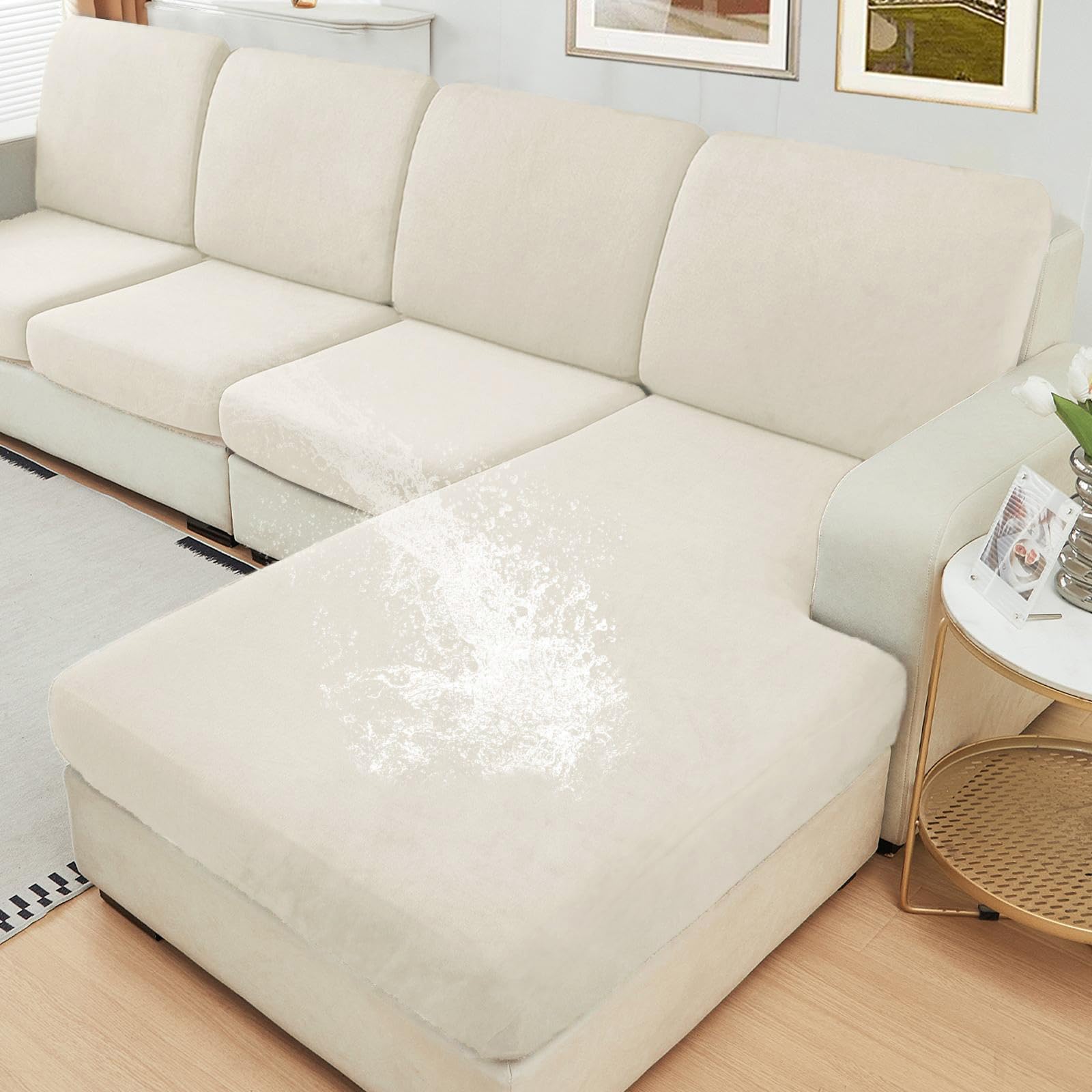 Photo 1 of NAISI Waterproof Velvet Sofa Slipcover (Ivory)