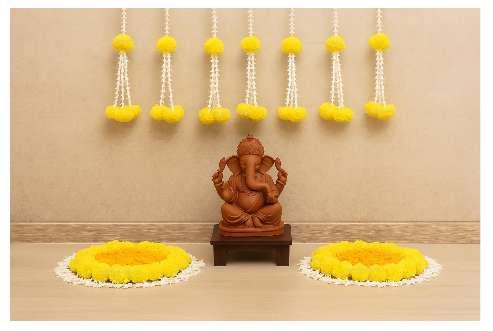 SPHINX Artificial Rajnigandha Strings with Fluffy Marigold Tassels | 2.33 ft Hanging Flower Garlands for Festive Decor, Ganpati, Pooja, Haldi, Diwali, Backdrop, Wedding, Door–12 Pcs (Offwhite-Yellow)
