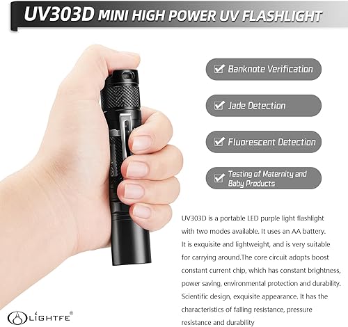 Miniatura 5 de LIGHTFE UV303D 365nm luz negra linterna UV de alta potencia profesional bolsillo luz UV