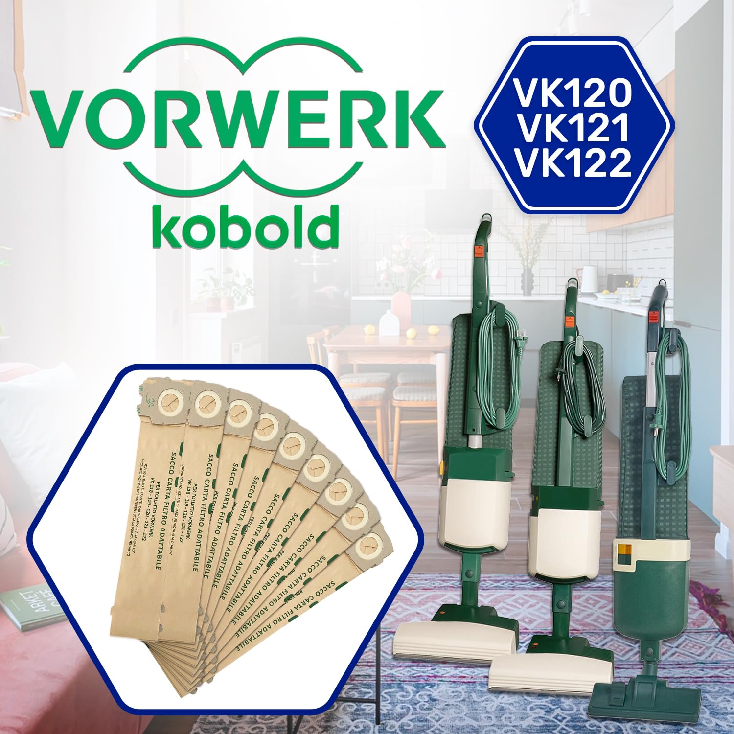 6 Sacchetti Per Aspirapolvere Vorwerk Kobold VK 121 - Originali A 5 Strati - Foto 11