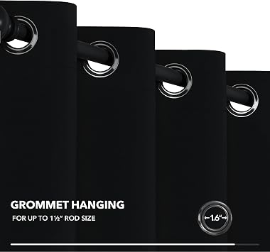Deconovo Blackout Curtain for Bedroom, 1 Panel, 100W x 84L, Black