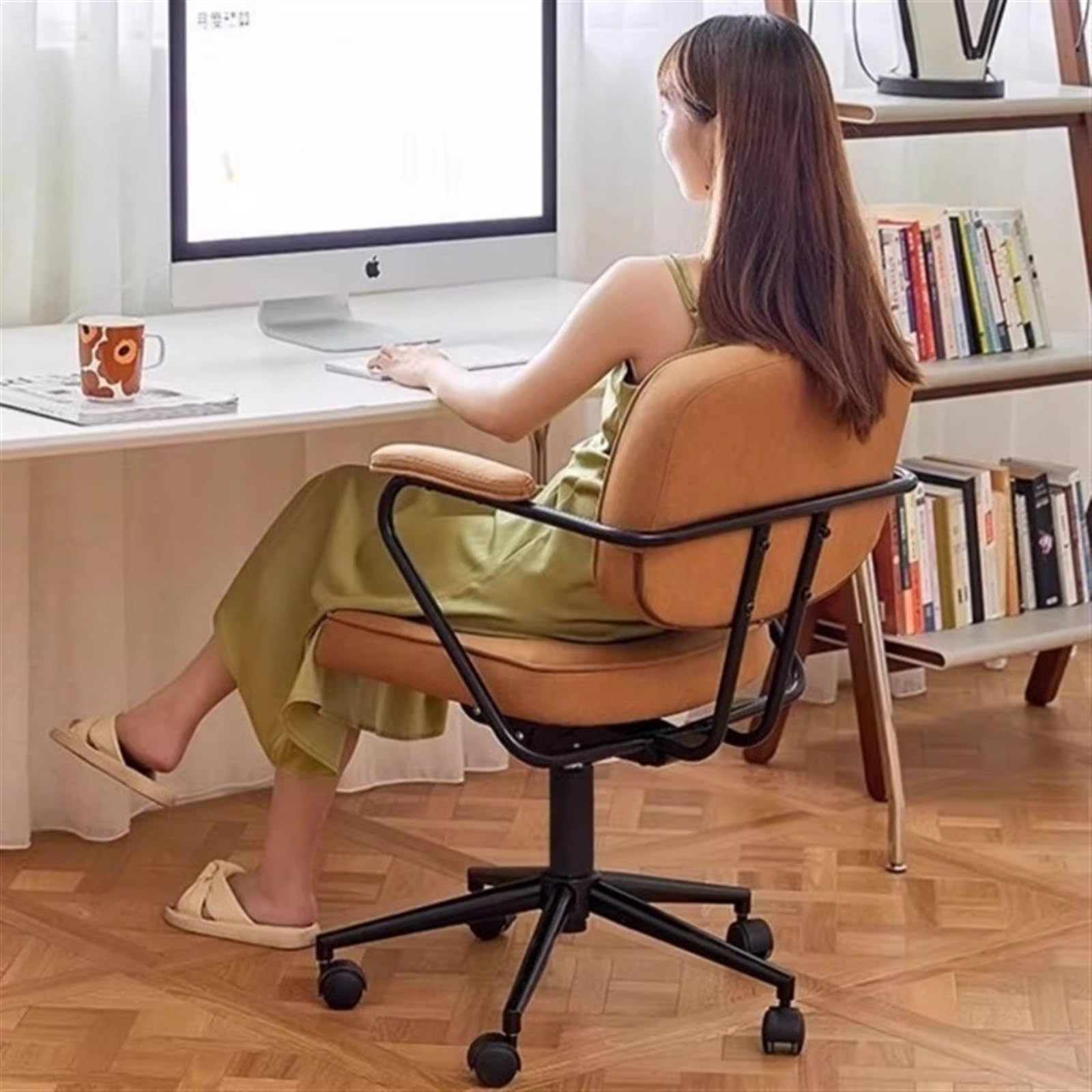 ブラウン デスクチェア 在宅ワーク オフィスチェア 3Dソフトパッド
