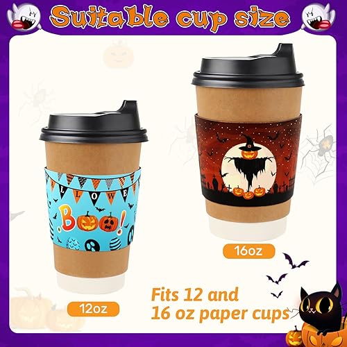 Miniatura 3 de NOVWANG 54 fundas para tazas de café navideñas, divertidas fundas desechables de papel para tazas de 12 y 16 onzas, suministros de fiesta de