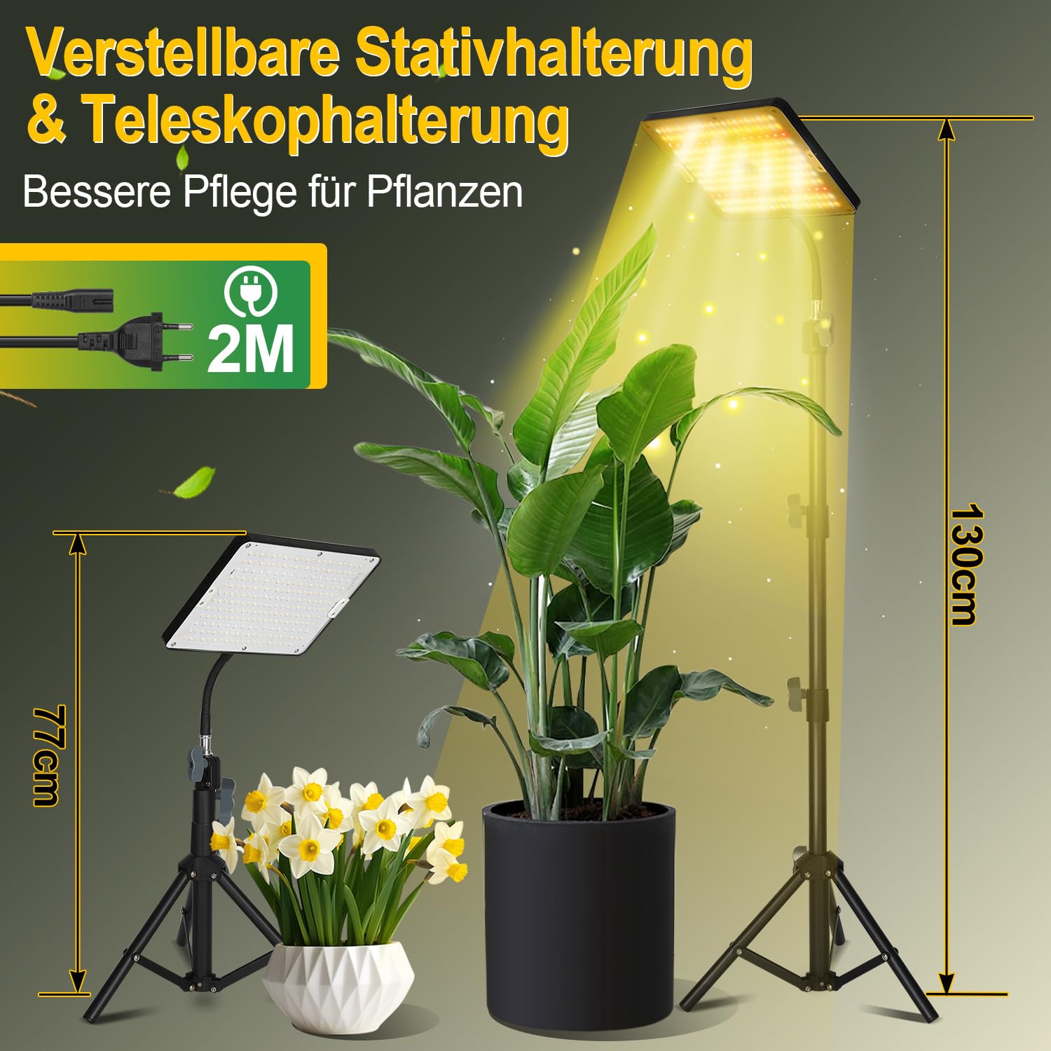 Lampa do roślin LED pełne spektrum ze stojakiem, 25 W, regulacja wysokości, 3 tryby pracy, timer, pilot zdalnego sterowania do roślin pokojowych, 2 sztuki