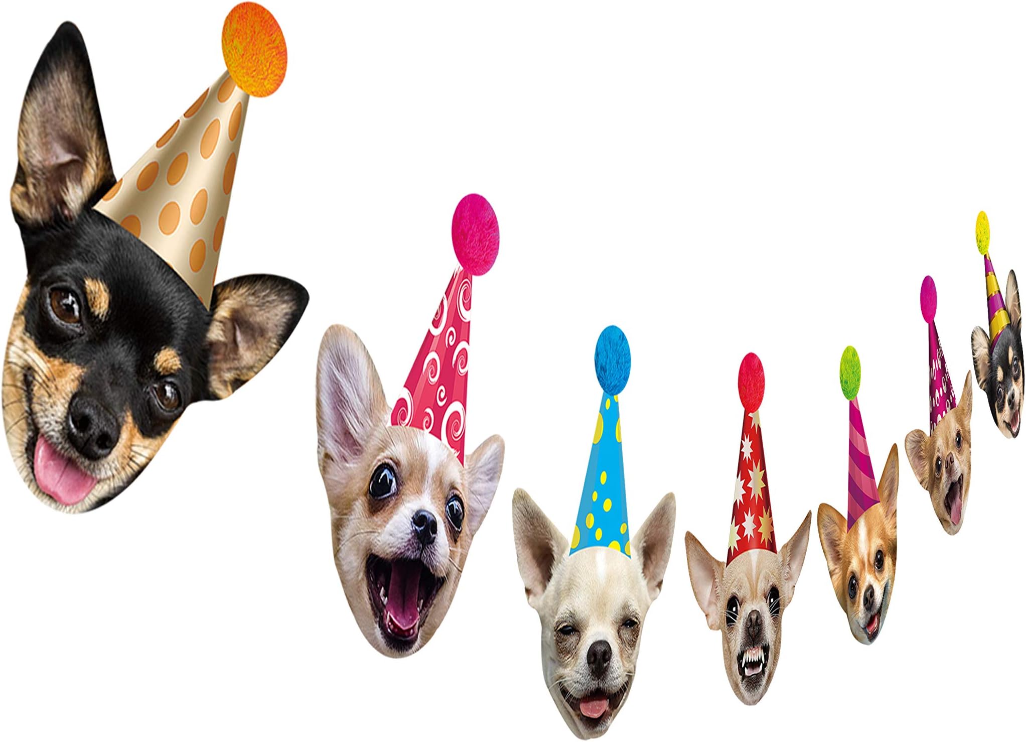 Chihuahua Dog Birthday Garland, Funny Chichi Portraits Party Decor, Dog Face Bunting Banner