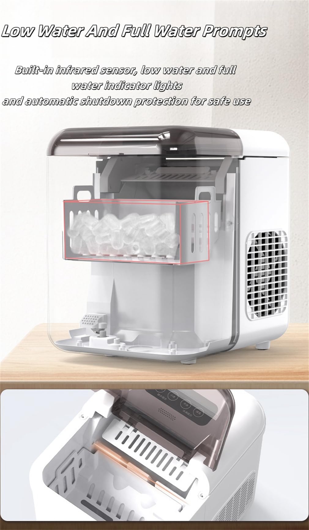 Wfglh Black, Small Household Ice Machine, Portable Smart Ice Maker, Quick Ice Production In 6 Minutes, With Cleaning Function, Ideal For Home, Kitchen, Office, Bar, Party on Fridge.com - View 6