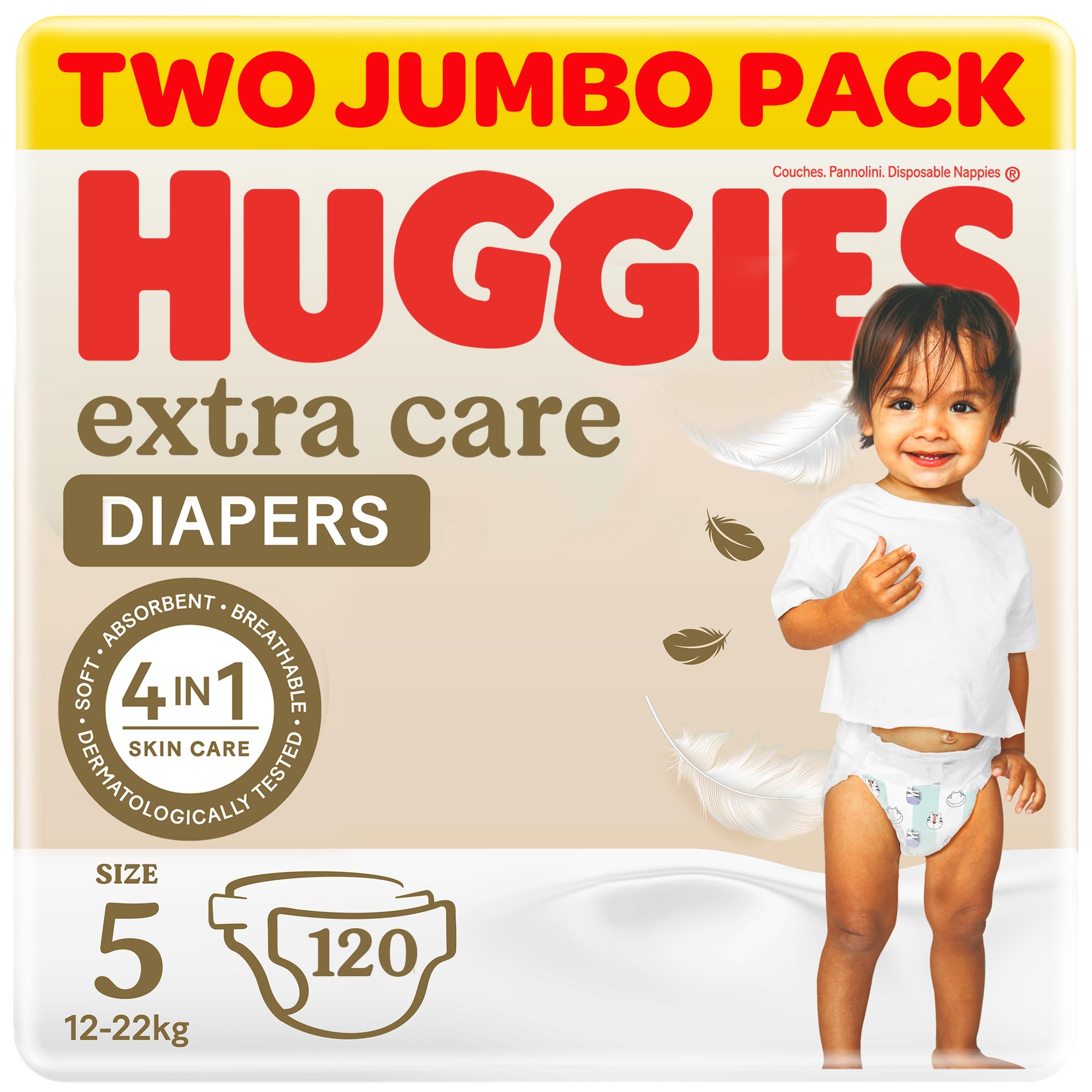 Huggies Extra Care Baby Diapers, Size 5 (12-22 kg), Twin Jumbo Pack, 120 Diapers