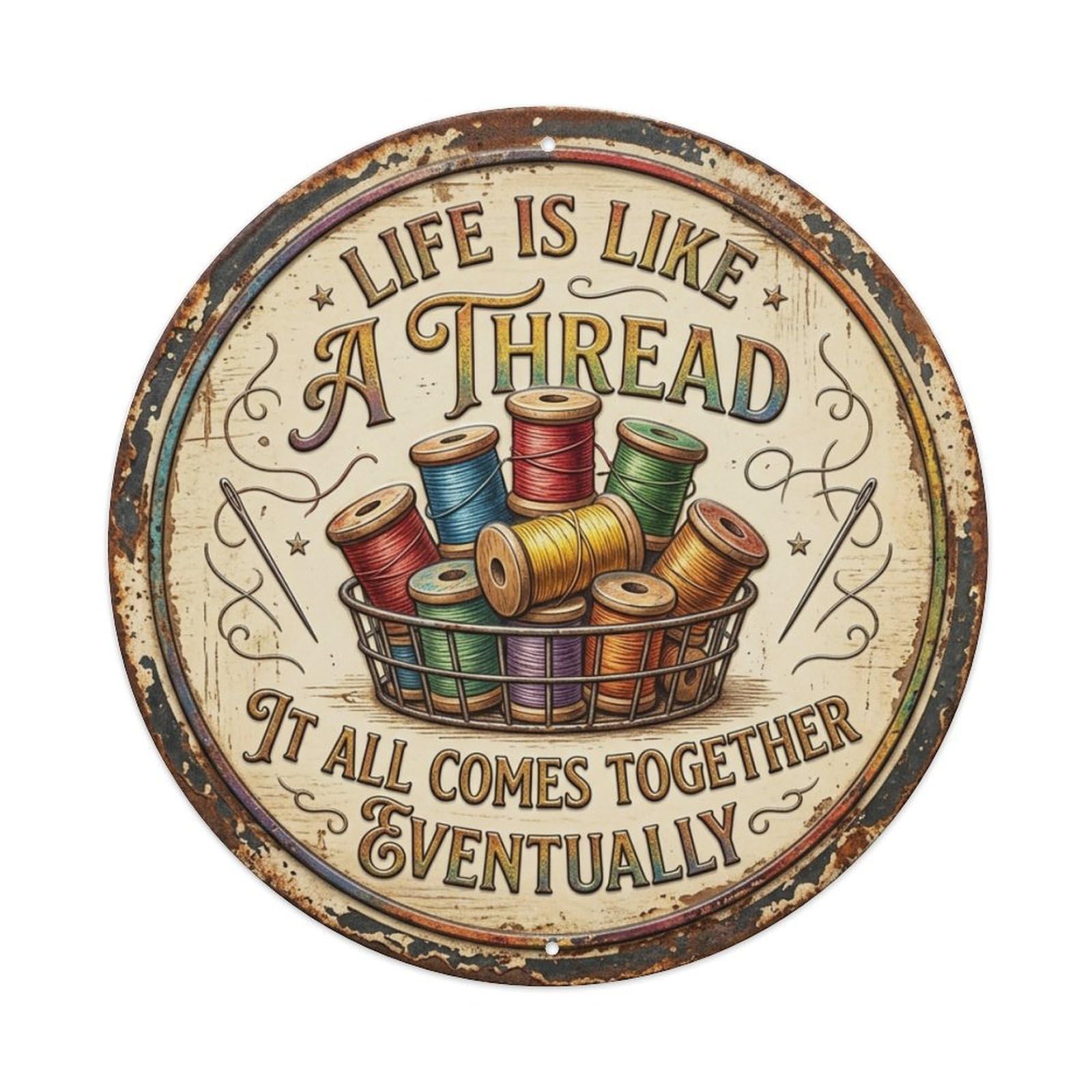 Thread Spools Rainbow Craftroom Vintage Metal Tin Sign Plaque Wall Decor for Cafe, Club Bar, Office, Garden Metal Poster 8x8Inch
