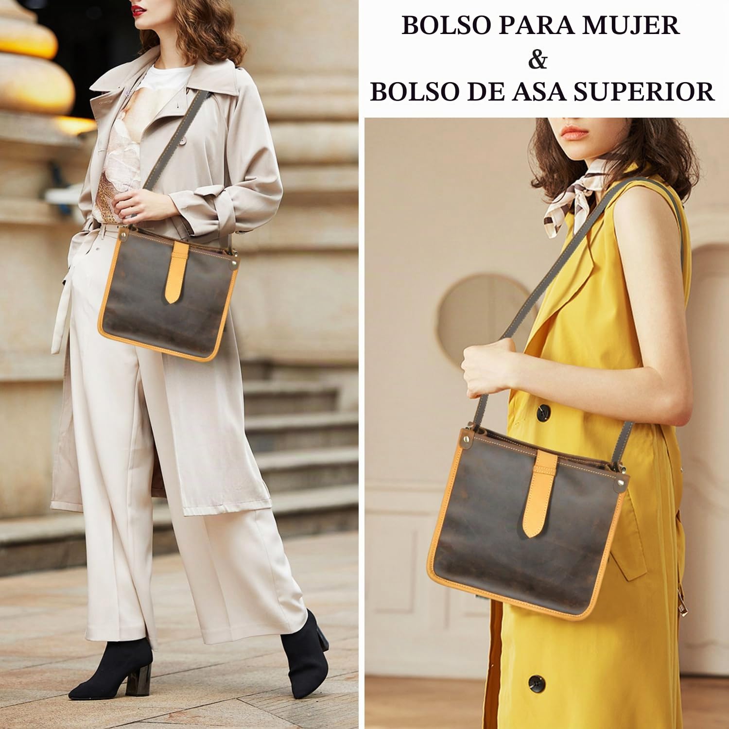 Bolso, grueso, cuero, piel de caballo loca, bolso de viaje, bolso de compras, bolso de hombro superior, mujer 6640