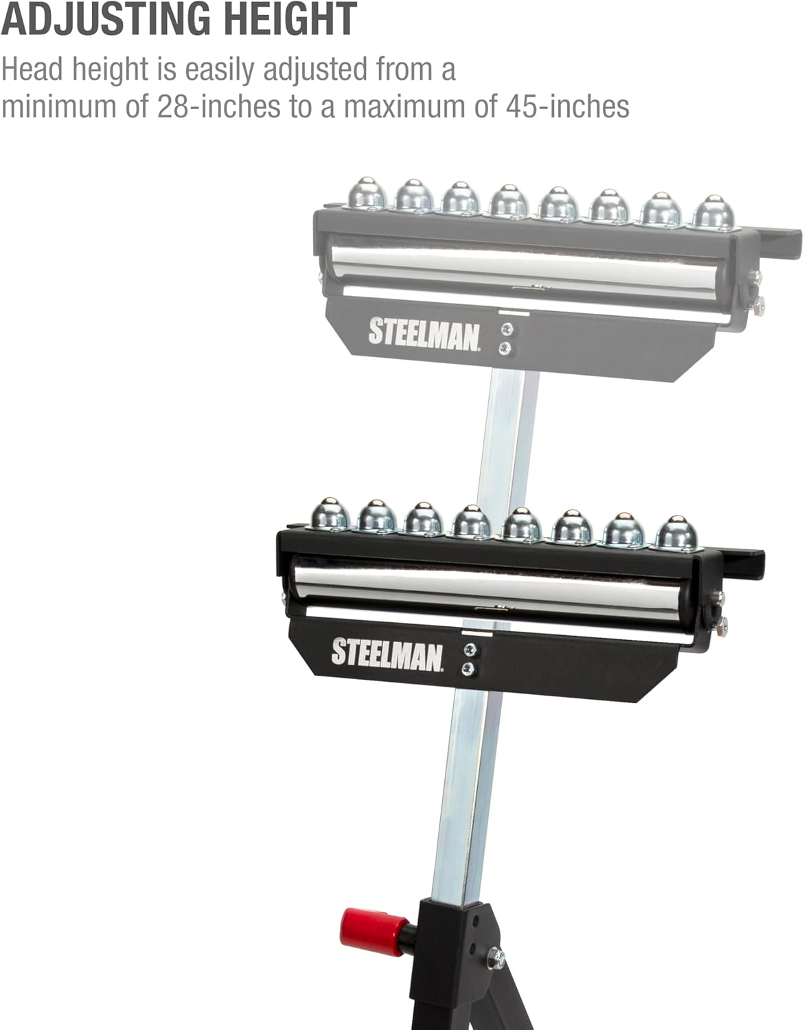 Steelman Single Roller Stand Workstation Support, Durable Steel Construction, Adjustable Height, Foldable for Portability, 132 lb. Capacity