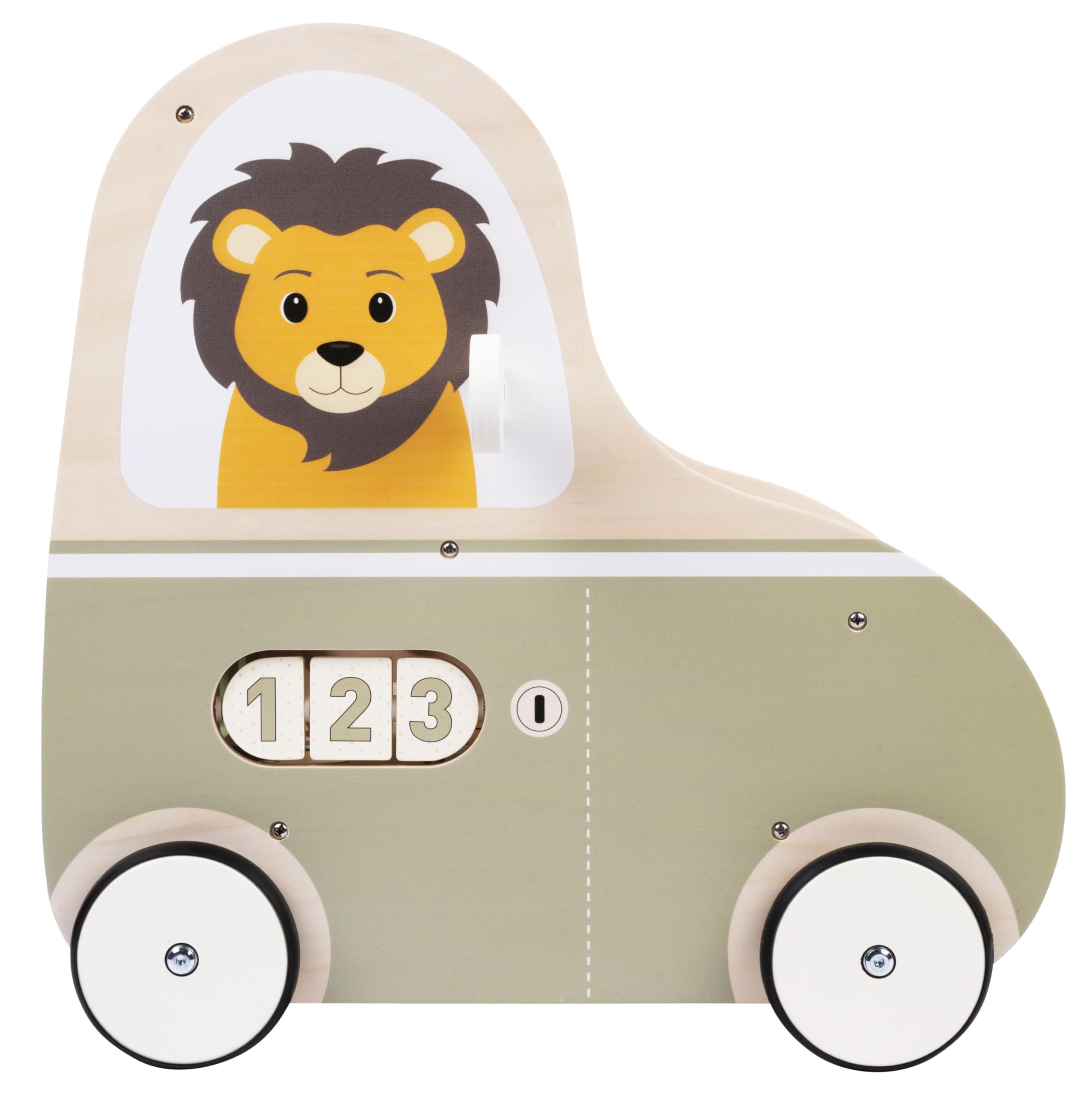 Engelhart - 640055 - Trotter in Legno Multi- attività - Giocattolo a Forma di Auto da Spingere per Bambini - Sviluppo Motorio e Educativo - A partire da 12 mesi