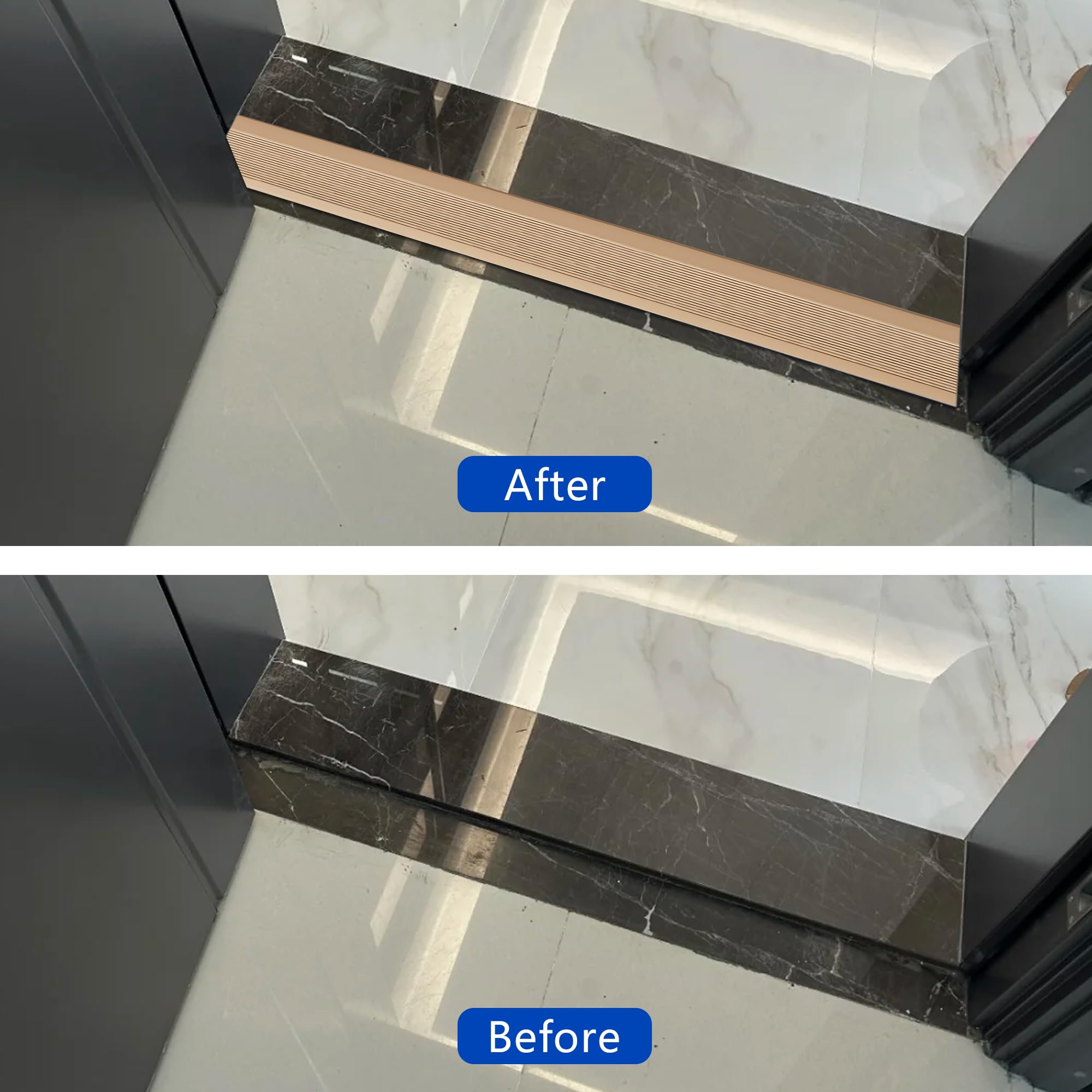 2 Pack Aluminum Floor Transition Strip Door Bar,Metal Floor Bar for Doorways Threshold Ramp Tile Laminate Planks,Bridge The Height Between 10-35mm(Copper Gold,0.9m × 10cm) - Image 4