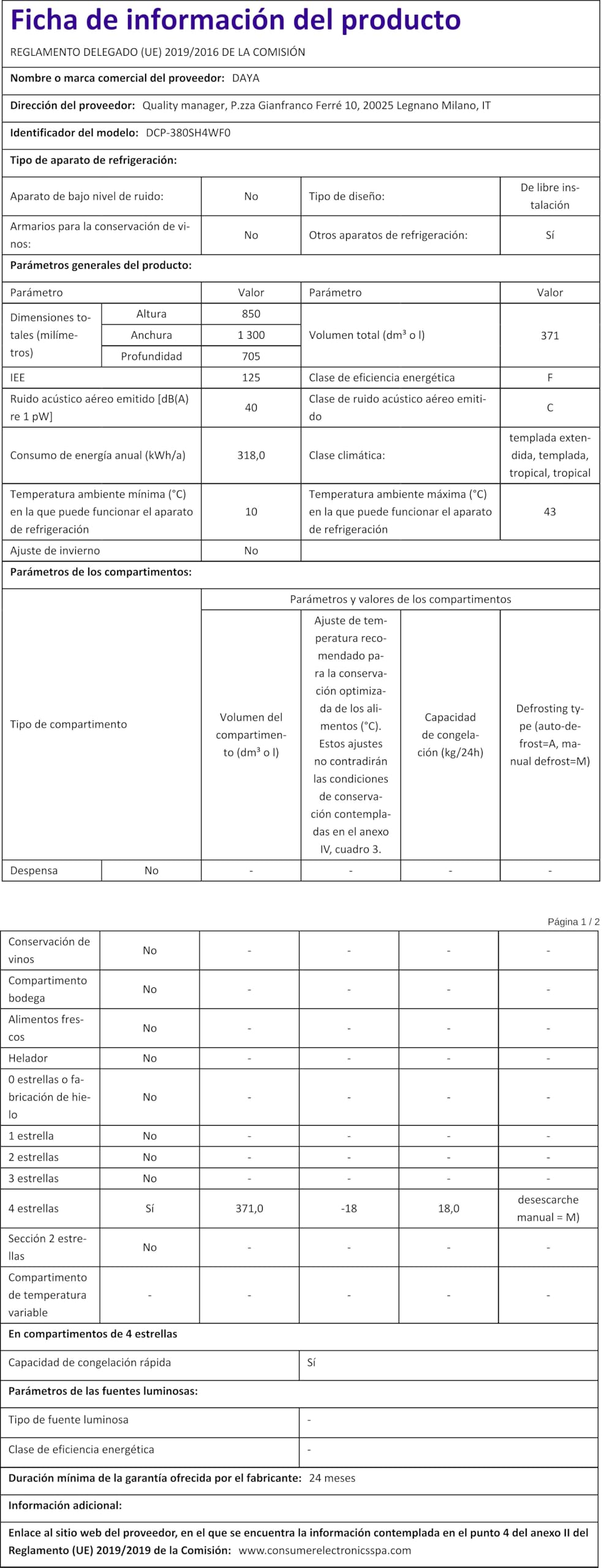 Daya congelatore orizzontale DCP-380SH4WF0, 371 litri, Classe F, Super Freezing, Winter security, Serratura, Silenzioso 40 dB(A), Autonomia senza corrente 36 ore
