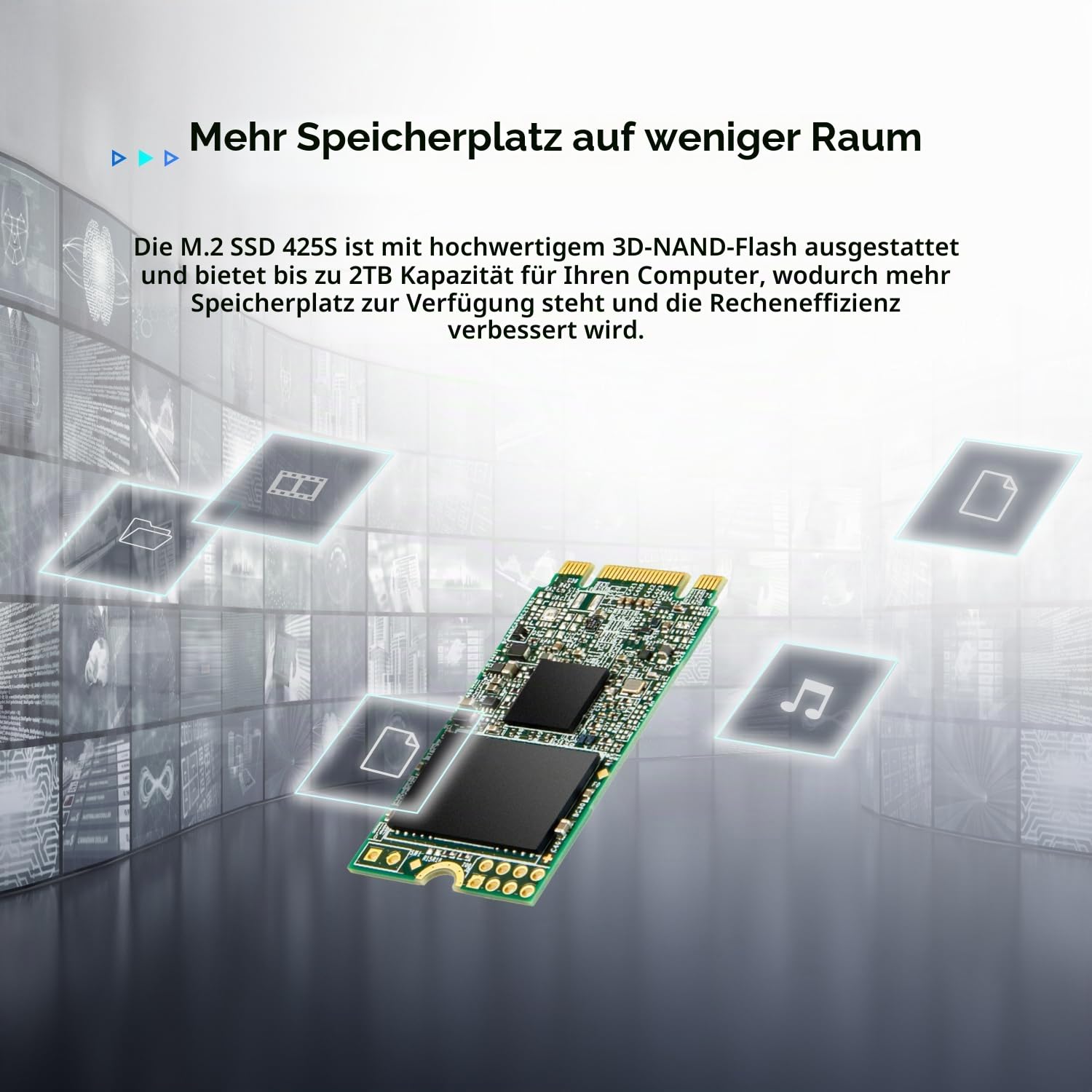 Transcend MTS425S 1TB M.2 2242 SATA III B+M Key, 3D NAND, DRAM-Less, bis zu 550/500 MB/s, Interne SSD für Gaming-Handhelds, Ultrabooks und NUC