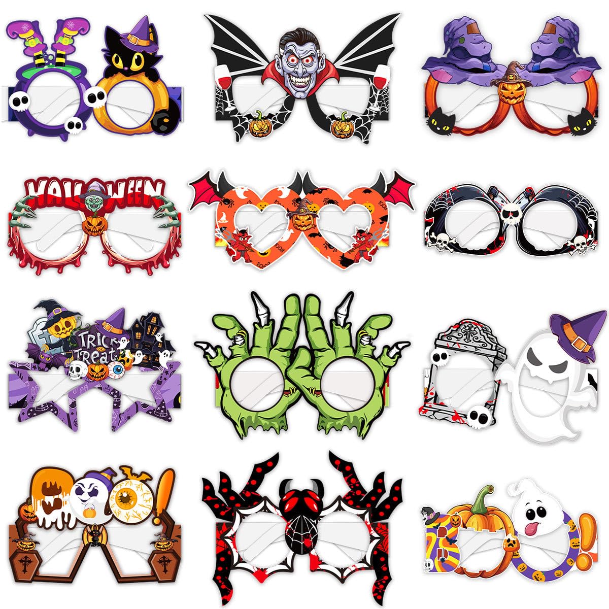 SWR Halloween Decoration Glasses 12Pack, Scary Halloween Glasses Photo Booth Props, Funny Halloween Selfie Props, Halloween Party Favours Costume Party Supplies