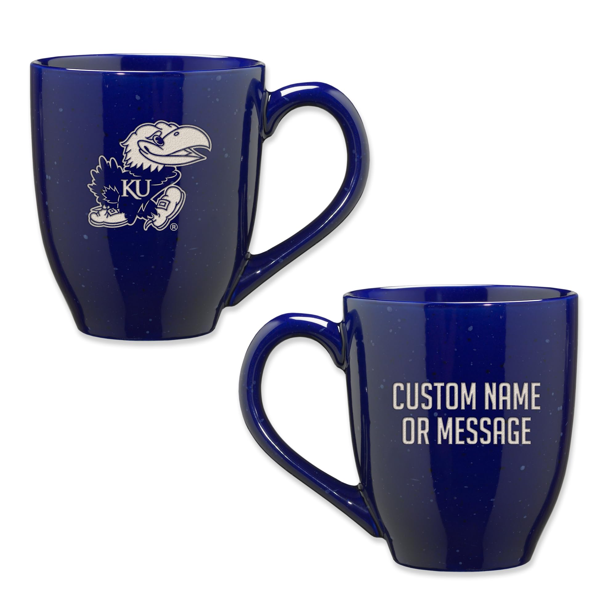 Rico Industries NCAA Kansas Jayhawks Royal Blue Personalized 16 oz Team Color Laser Engraved Speckled Ceramic Coffee Mug