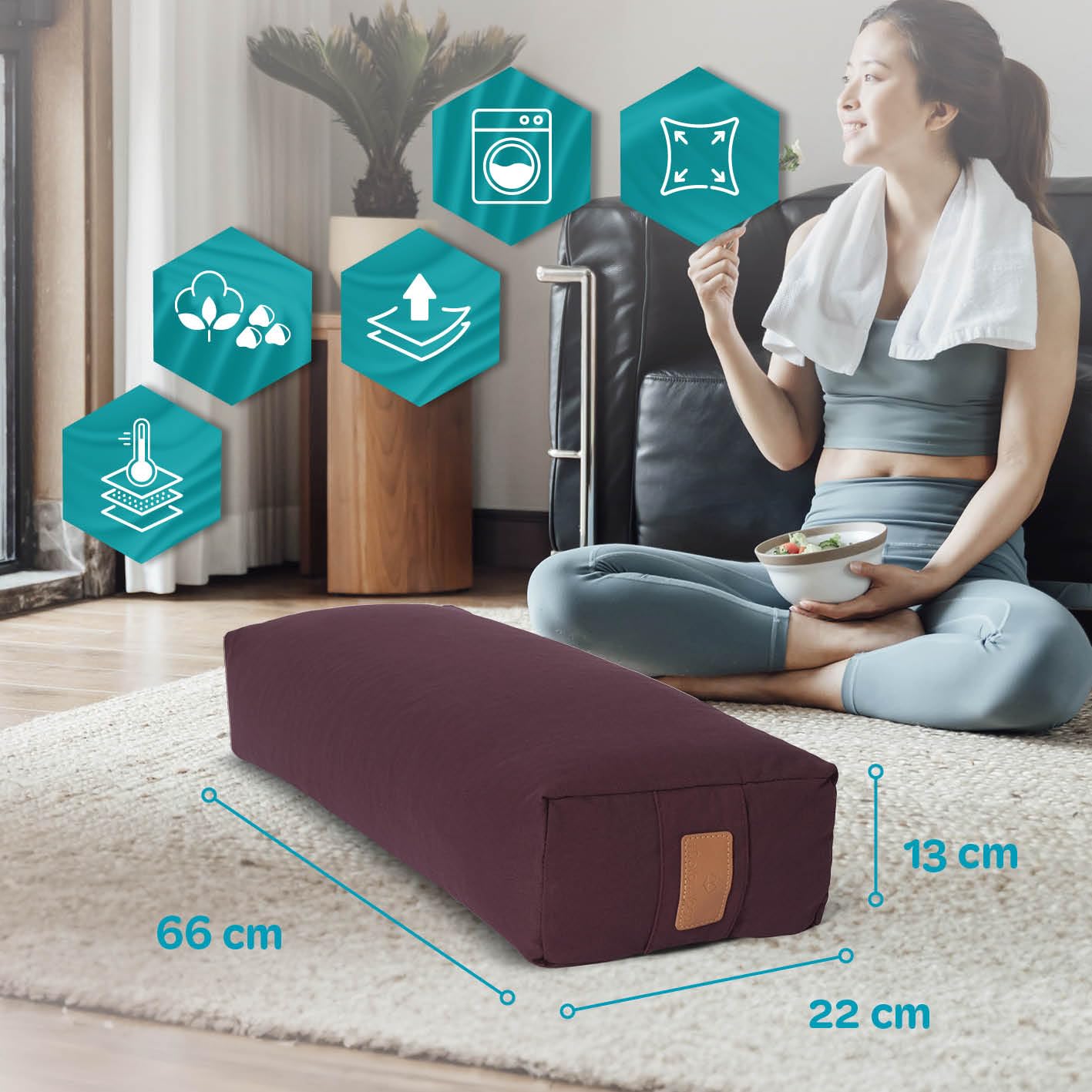 Cuscino Meditazione Ganesh Con Pula Di Farro Bio - 45x30x14cm, Nero, Per Yoga - Foto 9