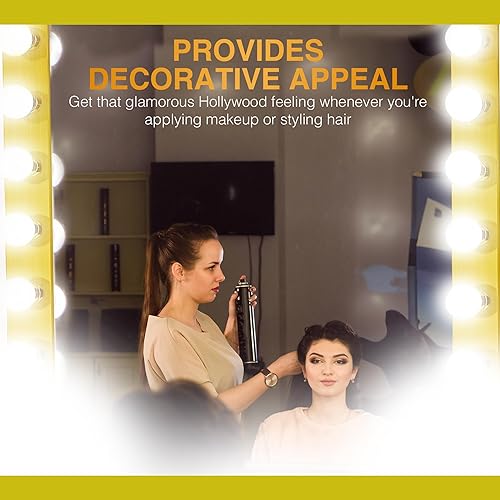 Vista 24 de DYSMIO Lighting - Tira de tres luces para tocador de estilo Hollywood con placas doradas, accesorios de calidad de salón para dormitorio, baño, Oro