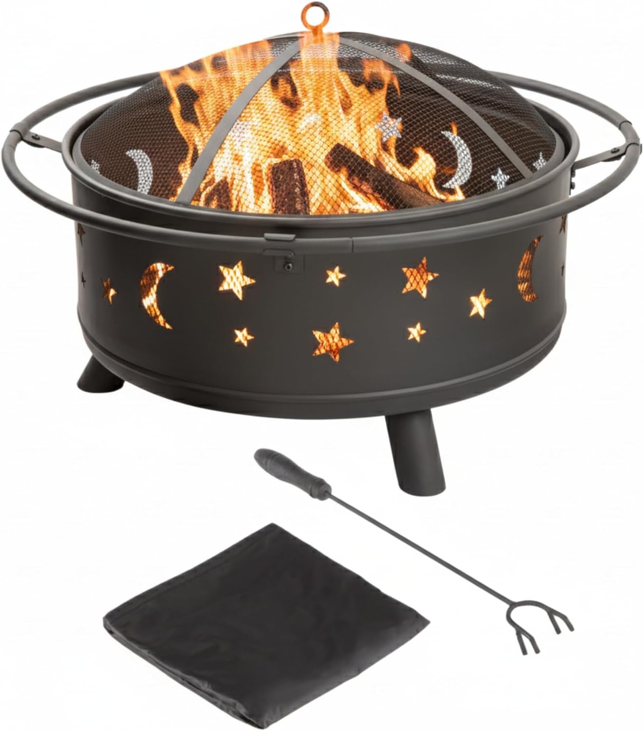 Fire Pit - 32-Inch Outdoor Wood Burning Firepit with Screen
