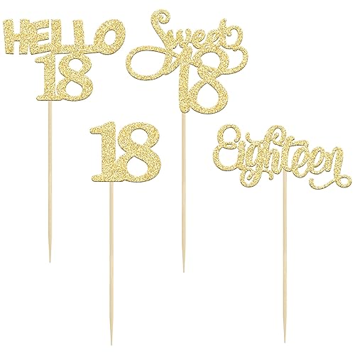 Miniatura 61 de Gyufise 24 piezas de adornos dorados para cupcakes de 10.º cumpleaños con purpurina dorada de doble dígito Hello 10 Ten Cupcake Picks para fiesta
