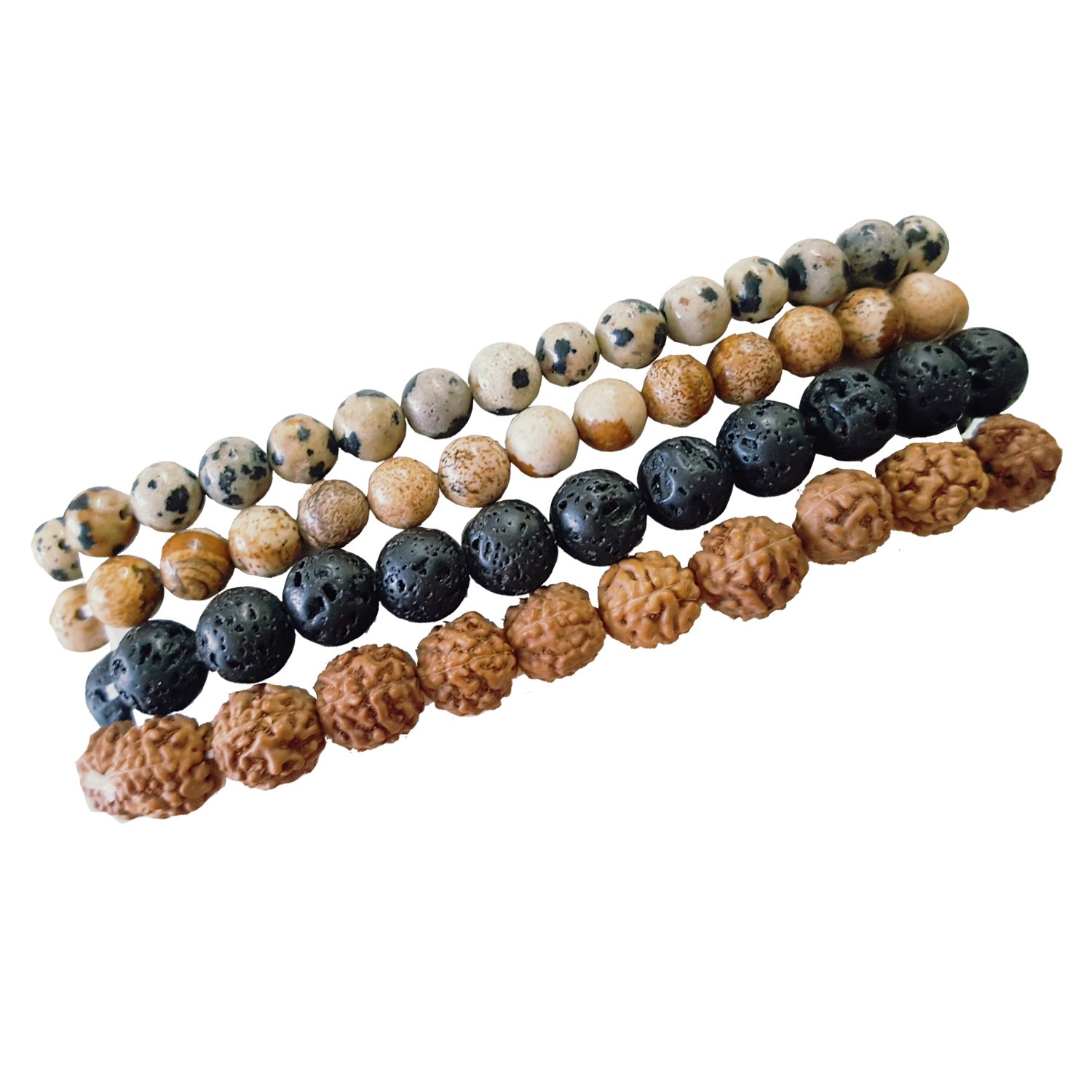 Young & ForeverGift D'vine Dalmation and Picture Jasper Lava Rock Rudraksha Stone Beads Diffuser Healing Yoga Reiki Natural Energy Multistrand Bracelet for Men and Women