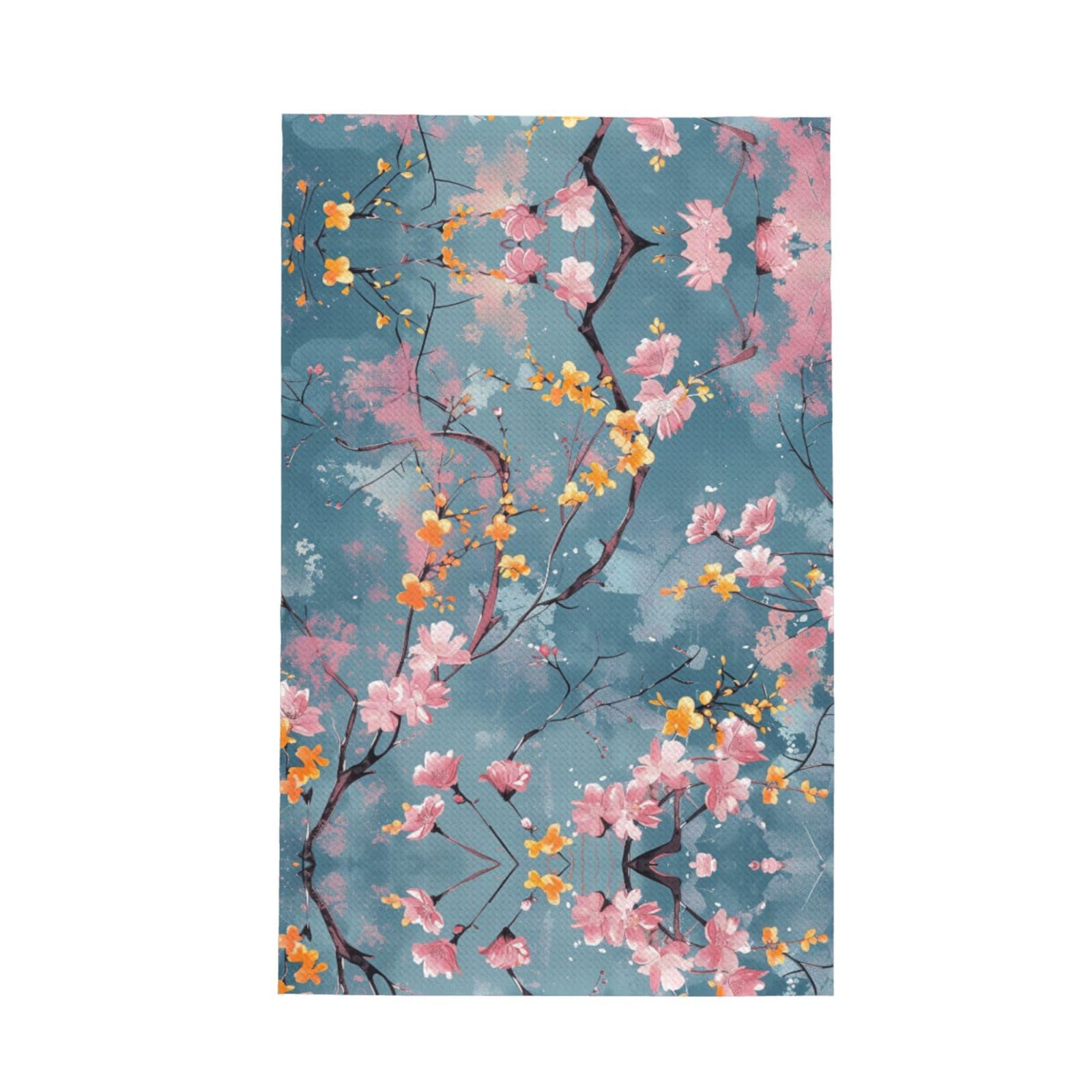 Xxahnbm Black Artistic Pink Blossom Print Waffle Kitchen Towel,Absorbent Hand Towel