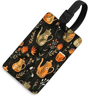 Plants and Teapot Printed Luggage Tags with Name ID Card for Travel Bag Tags Suitcase Tag Identifier
