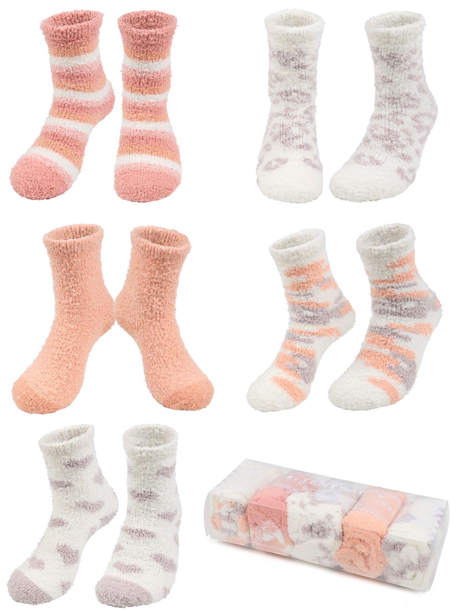 TENYSAFWomens Fuzzy Christmas Socks - Fun Christmas Slipper Socks Fleece Fluffy Socks, Crew Xmas Socks,5 Pairs