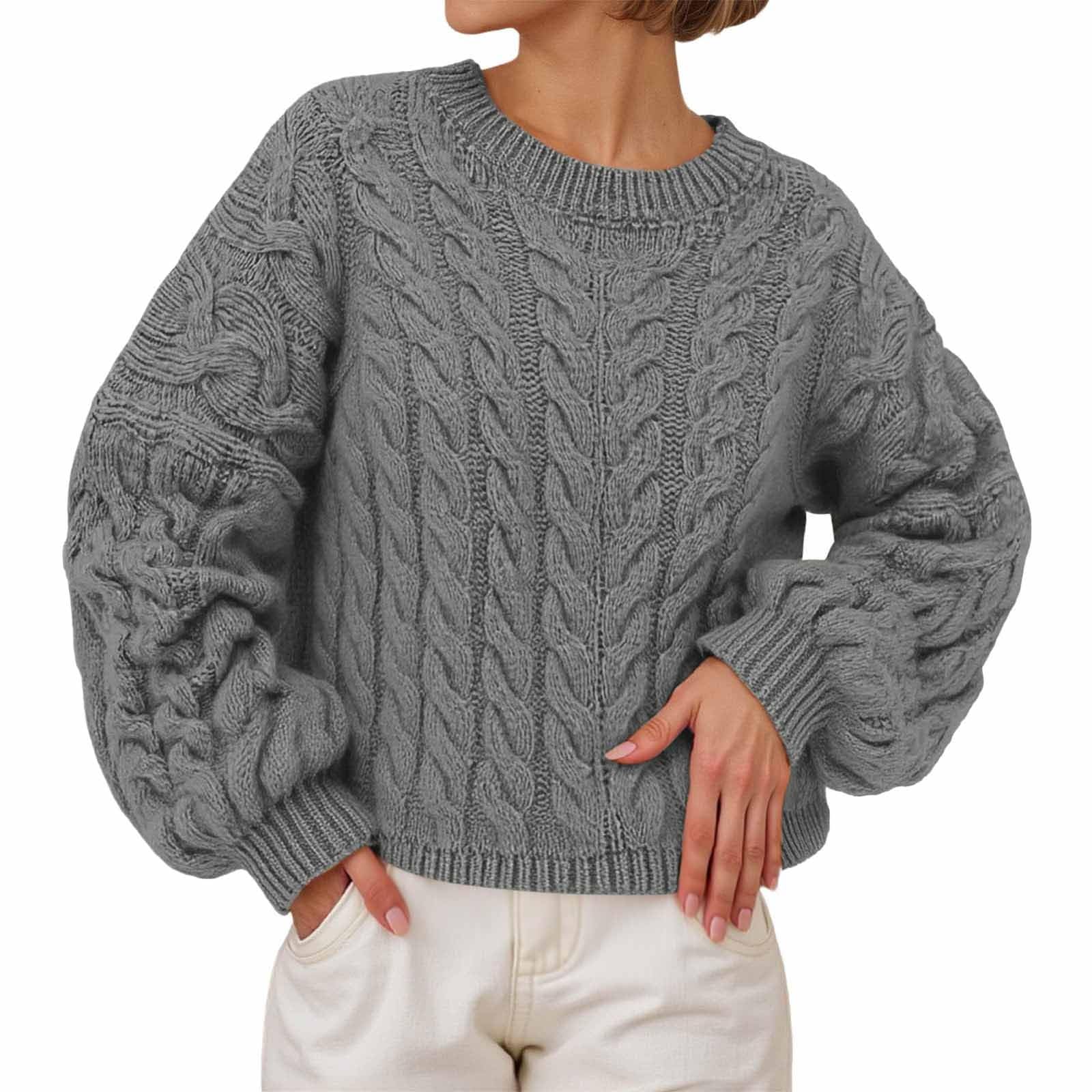 Women Oversized Sweaters Cable Chunky Knit Long Sleeve Crewneck Pullover Casual Loose Sweater Coat Outwear Fall Clothes