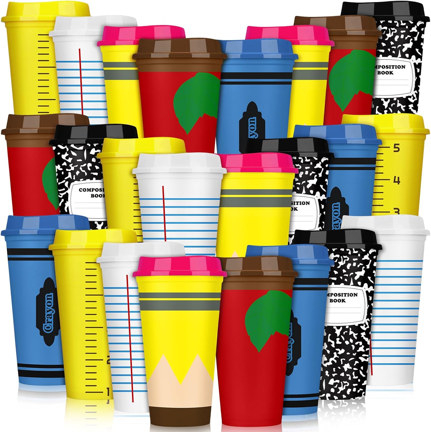Skylety 24 Pcs Teacher Appreciation Gifts Teacher Gifts Bulk Teachers Deals Reusable Plastic Coffee Cup with Lid for Back to School Party Decorations (Elegant)
