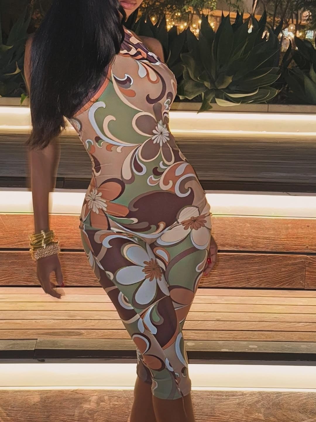 VOIKERDR Sexy Jumpsuits for Women Floral Print Halter Backless Capri Jumpsuit Boho Outfits