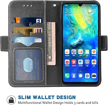 Compatible with Huawei Mate 20X Wallet Case Wrist Strap Lanyard Leather Flip Cover Card Holder Stand Cell Accessories Folio Phone Cases for Hawaii Mate20 X Mate X 20X Women Men Black