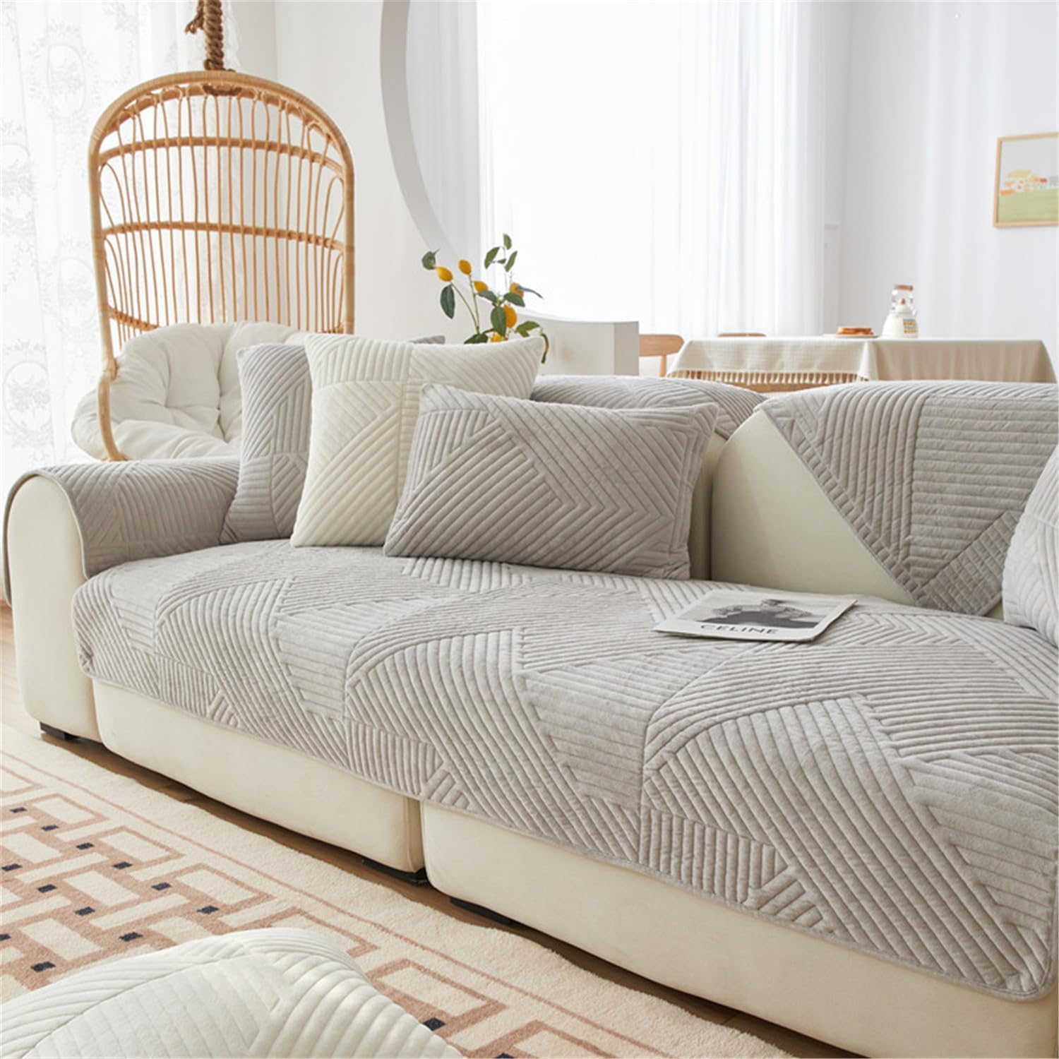 LINGKY Soft Velvet Sofa Covers Washable - Sofa Cushion Covers, Non-Slip Sofa Cover 1 2 3 Seater Couch Covers for Sectional Sofa, Sofa Slipcovers L Shape Furniture Protector (Light Grey,45x45cm) — image 1