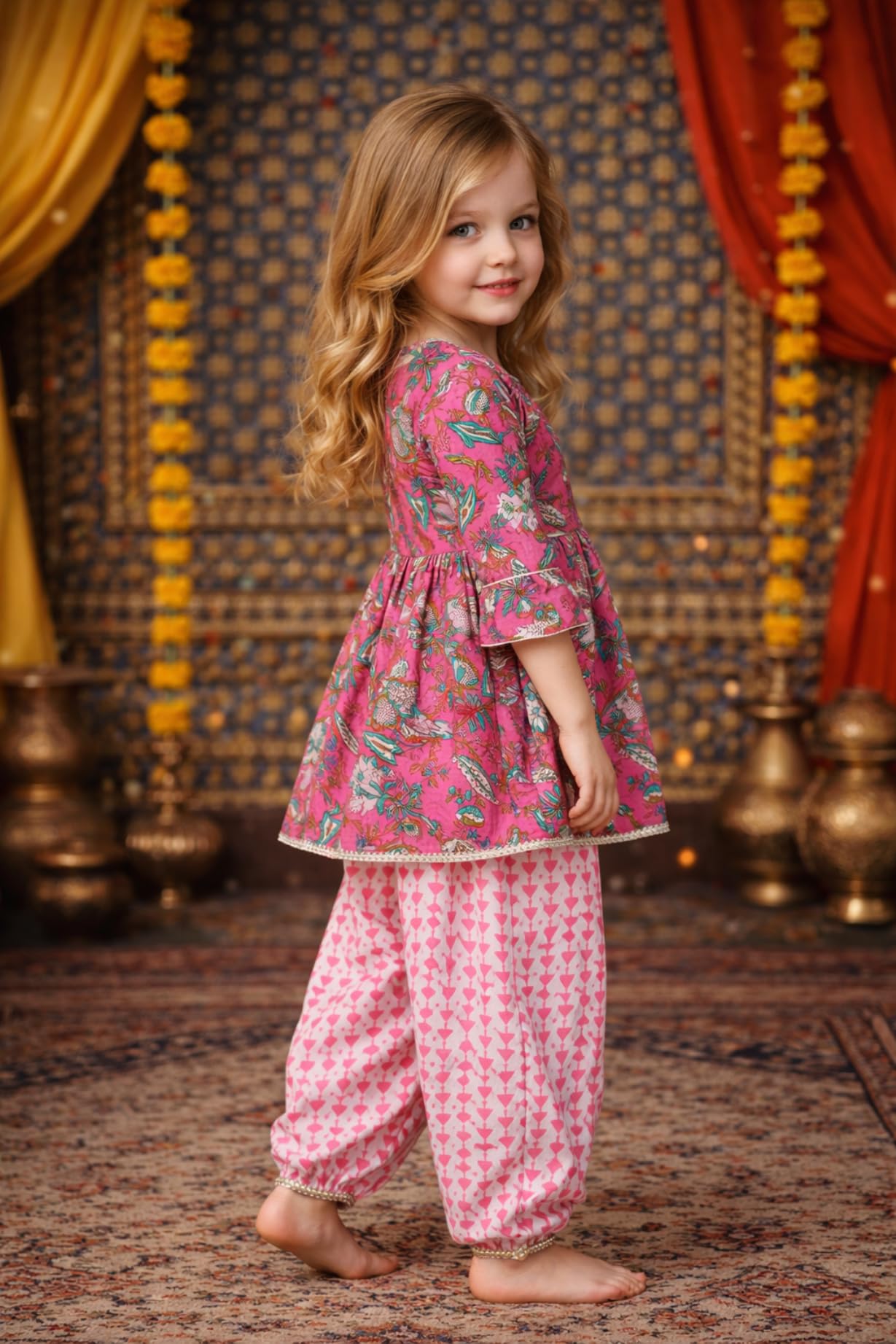 Arshia Fashions Baby Girls Ethnic Kurta Salwar Set | Cotton Traditional Indian Outfit for Kids | Floral Printed Kurti with Salwar 2