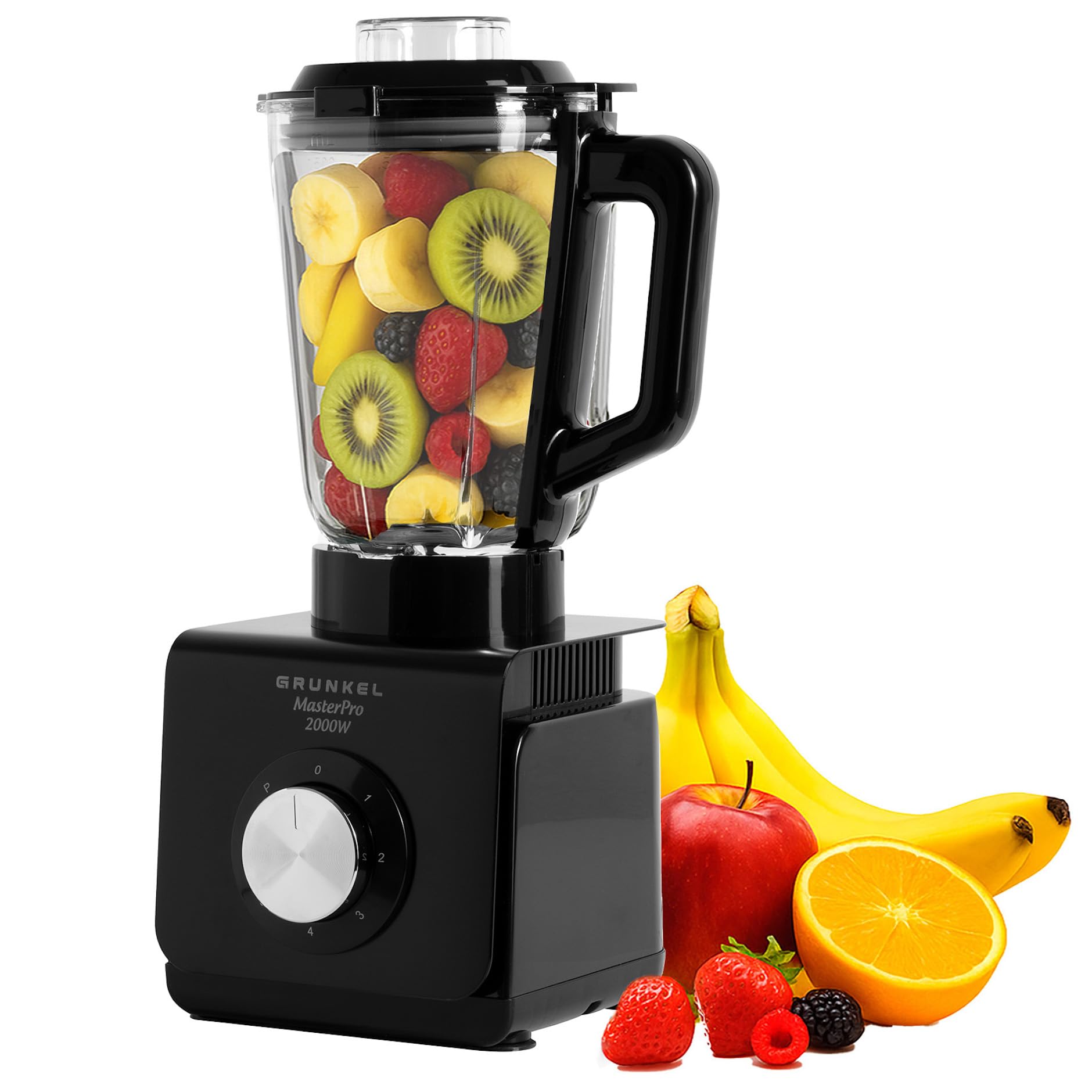 Grunkel batidora de vaso de 1 a 1,5L y de 500 a 2000W con vaso extraible de cristal. De fácil limpieza y de 2 a 4 niveles y Turbo (1,5L 2000W)