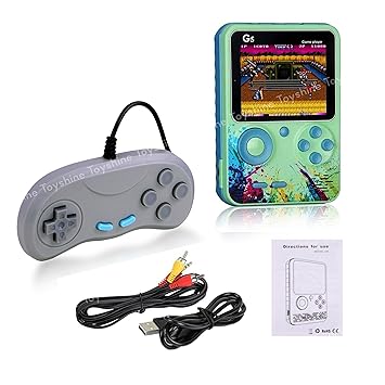 Toyshine Handheld Game Console with 500 Classic Games 3.0 Inch Screen 1020mAH Rechargeable Battery Support 2 Players and TV Connection Best for Kids Birthday Return Gift - Green - image, photos