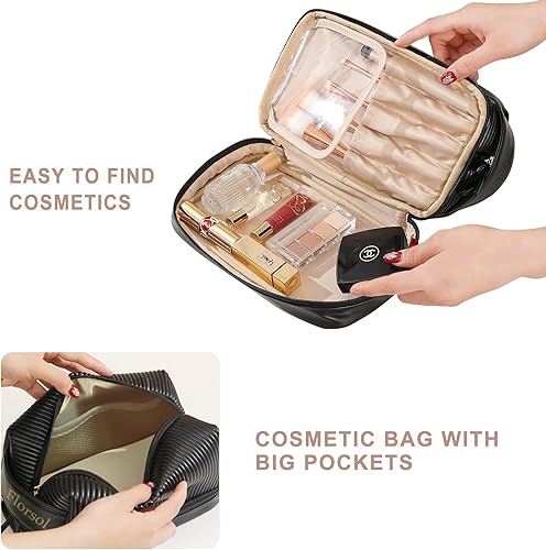 Miniatura 4 de Nueva bolsa de cosméticos de viaje de gran capacidad, bolsa de maquillaje de almacenamiento multifuncional, bolsa de maquillaje de cuero PU, bolsas