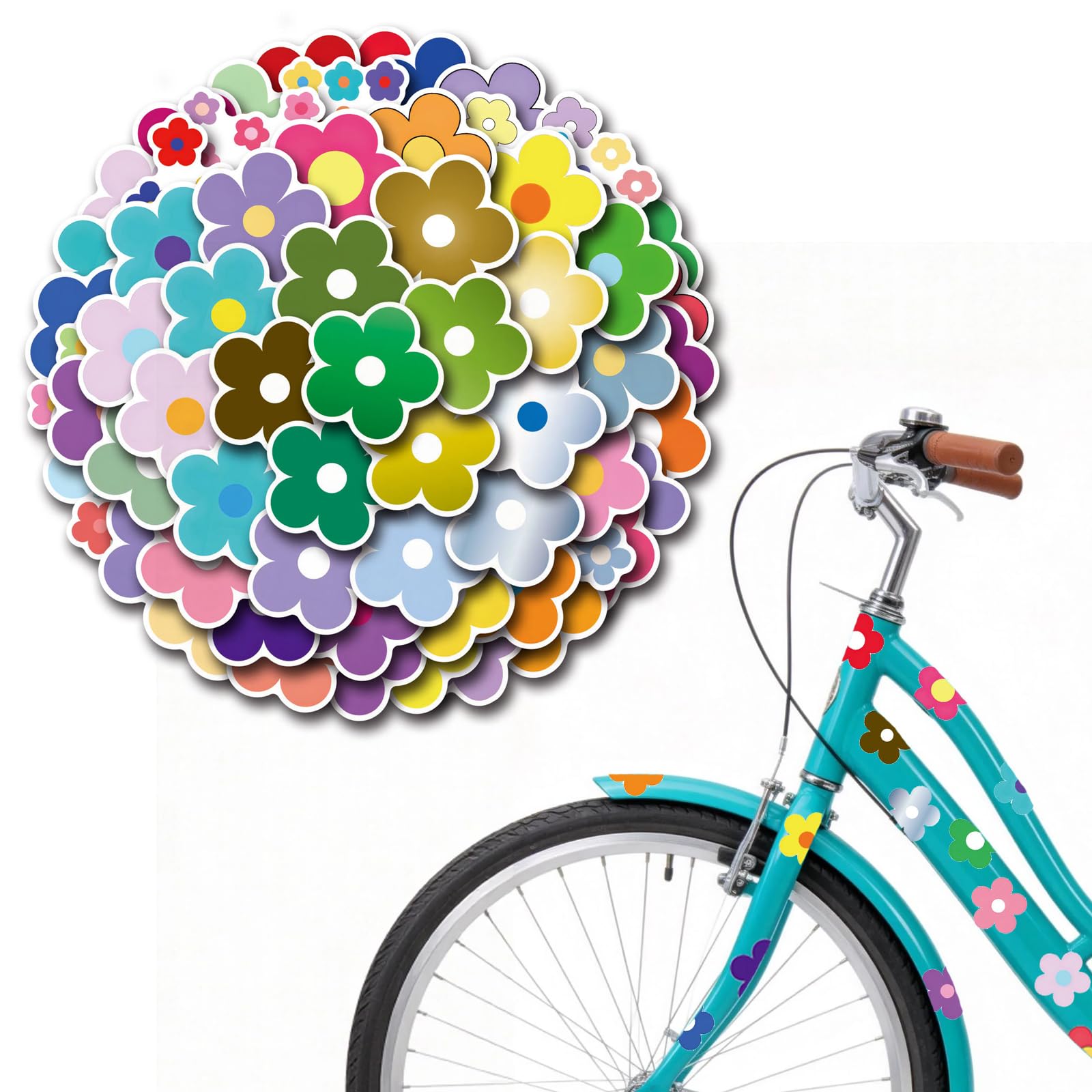 Flowers Bike Stickers, 120pcs Bike Frame Stickers Waterproof Bicycle Stickers Small Daisy Flower Stickers for Girls Bike Frame Helmet Decorative