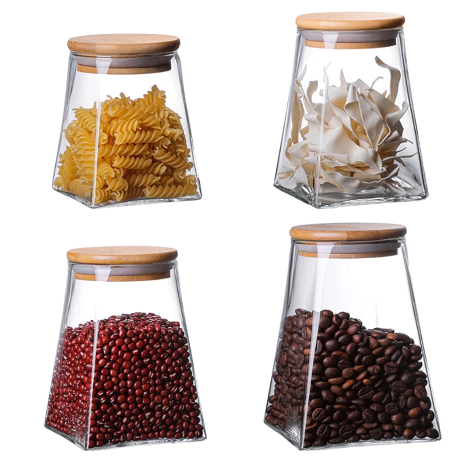esmen Teedose 4 Stück transparente Glasgläser, Teegläser, versiegelte Kanister mit Bambusdeckel, Einmachglas, transparente Behälter, Frischhaltedosen Vorratsdosen