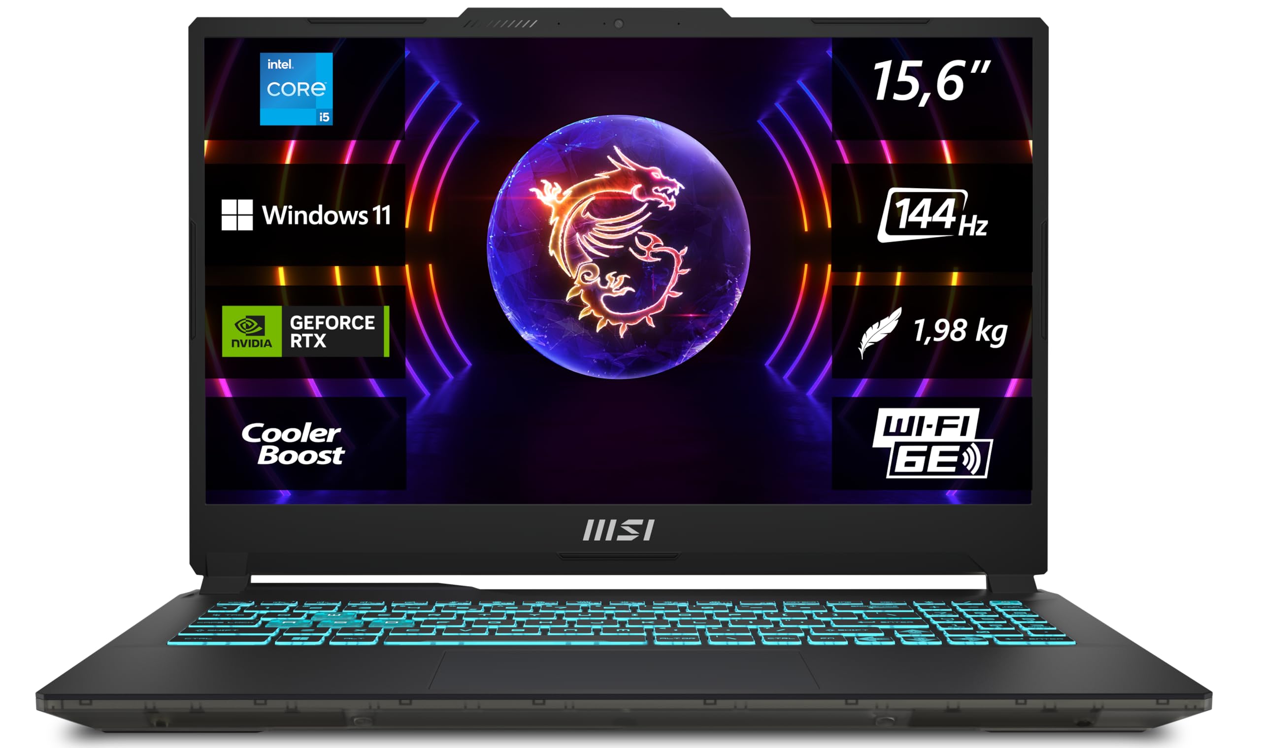 MSI Cyborg 15 A13VE-863 Laptop gamingowy 15,6″ Full HD 144 Hz, Intel Core i5-13420H, NVIDIA GeForce RTX 4050, 16 GB DDR5, 512 GB SSD, Windows 11 Home, klawiatura QWERTZ, czarny/przezroczysty
