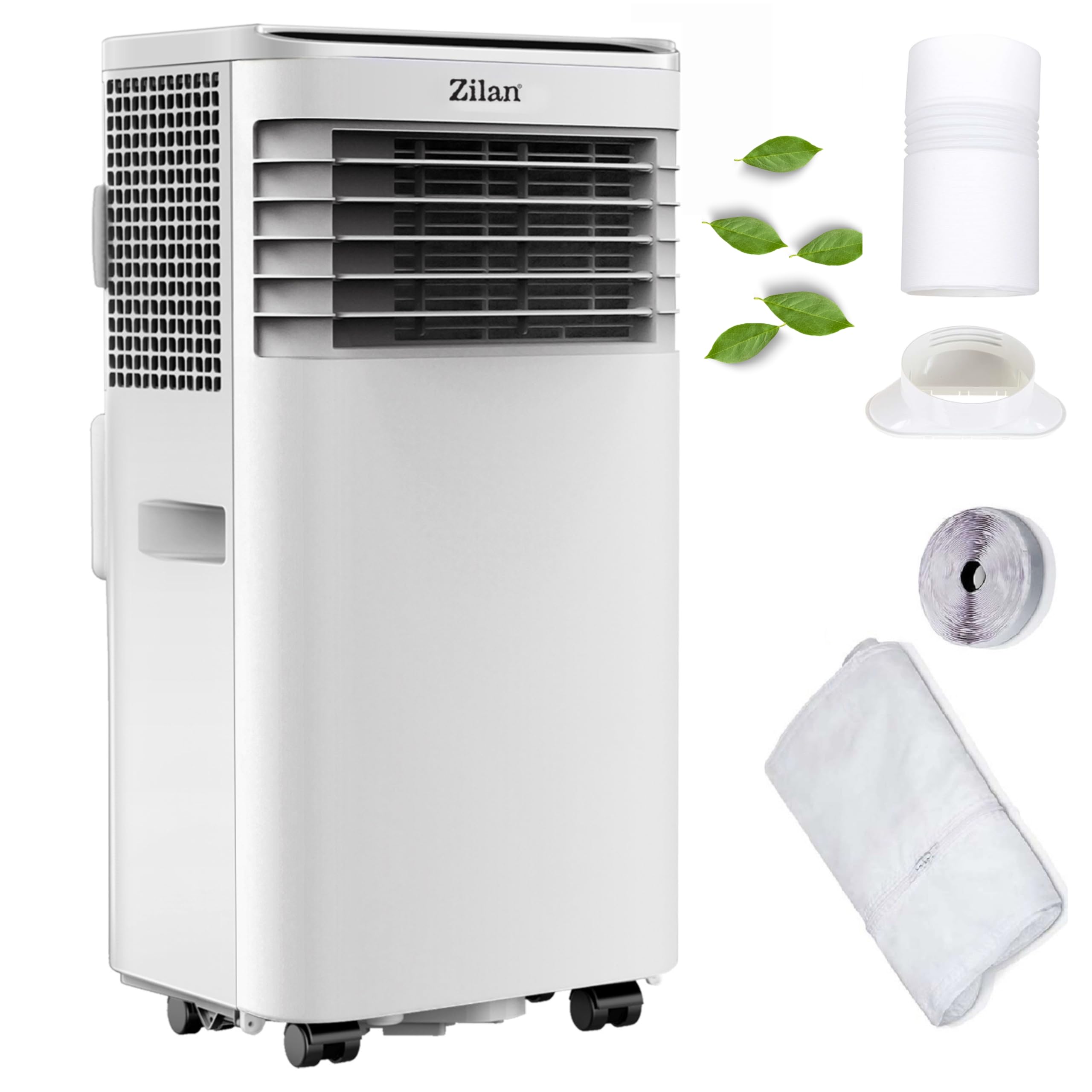 Zilan Mobile Klimaanlage 9000 BTU 3-in-1 Mobiles Klimagerät mit Abluftschlauch & Fensterkit – Kühlen, Entfeuchten & Ventilator, für Räume bis 50 m², 24h Timer, Schlafmodus, LED Display, Fernbedienung