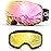 Odoland Magnetic Interchangeable Ski Goggles with 2 Lens, Large Spherical Frameless Snow Snowboard Goggles for Men Women, Pink Frame Pink Lens